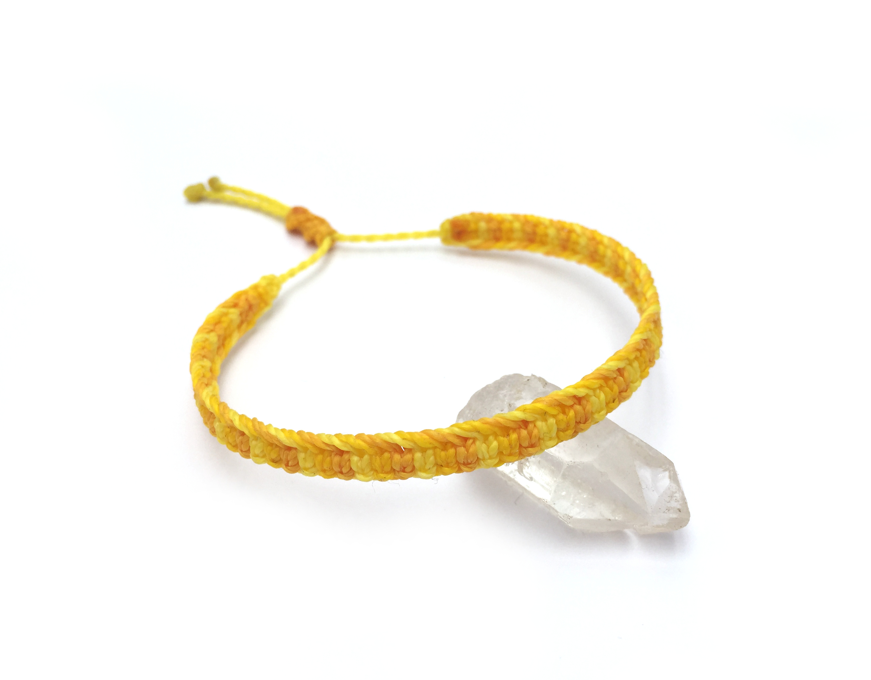  Bracelet Jaune (3 Nuances) Modèle Plat Tissé Main Avec Du Fil Ciré. Ajustable & Résistant à l'eau.