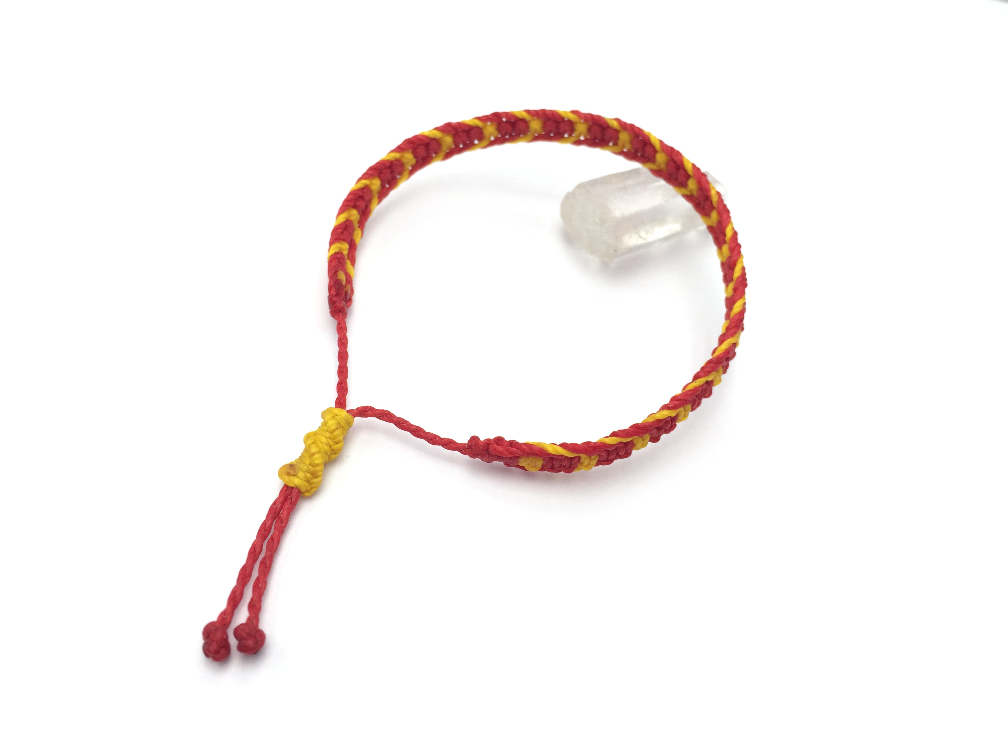  Bracelet Rouge & Jaune Modèle Plat Tissé Main. Ajustable & Résistant à l'eau. Couleur Drapeau Espagne Catalogne Chine.