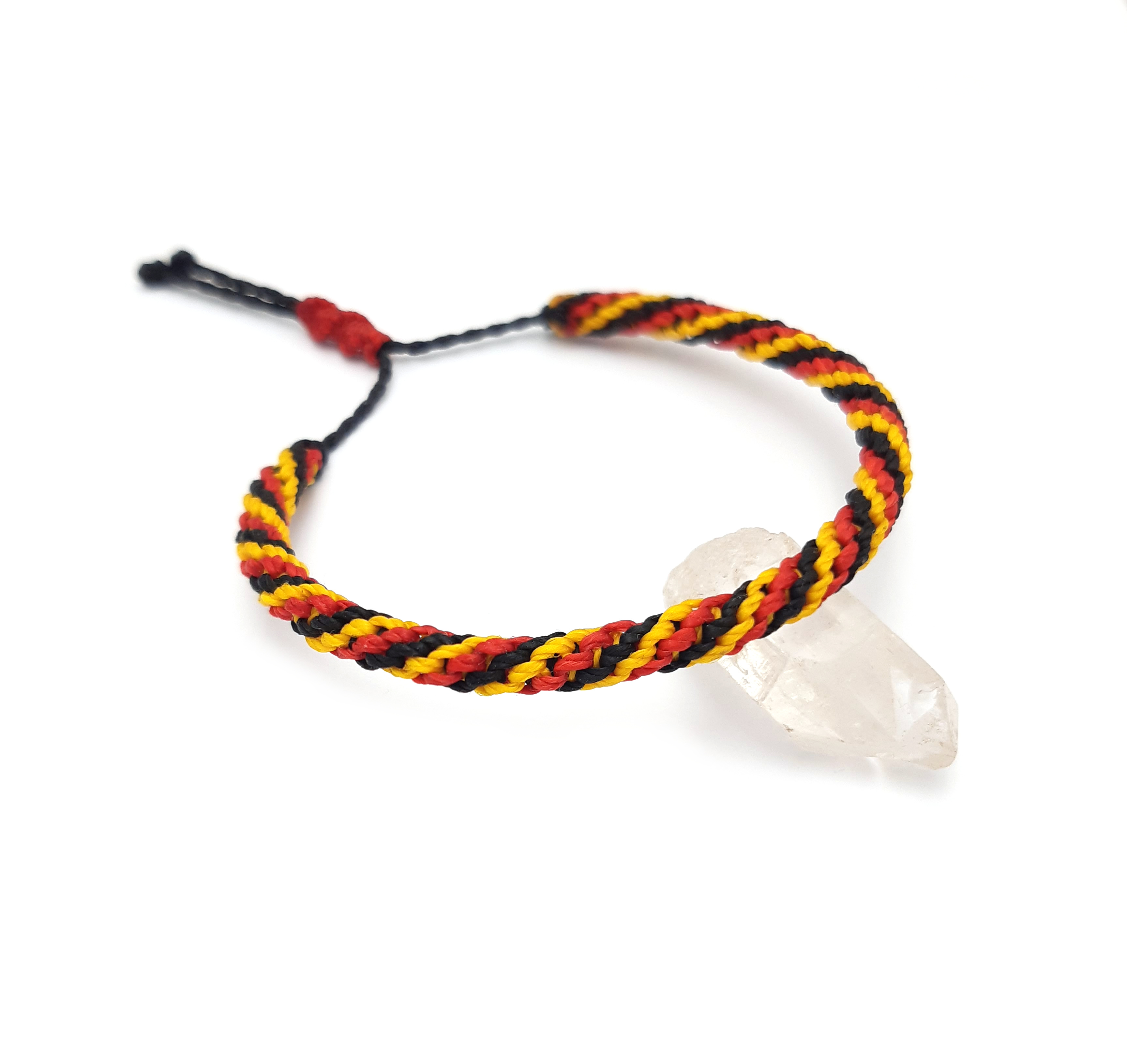 Bracelet Rouge Jaune & Noir Modèle Triple Spirale Tissé Main Avec Du Fil Ciré. Couleur Drapeau Allemagne Belgique.
