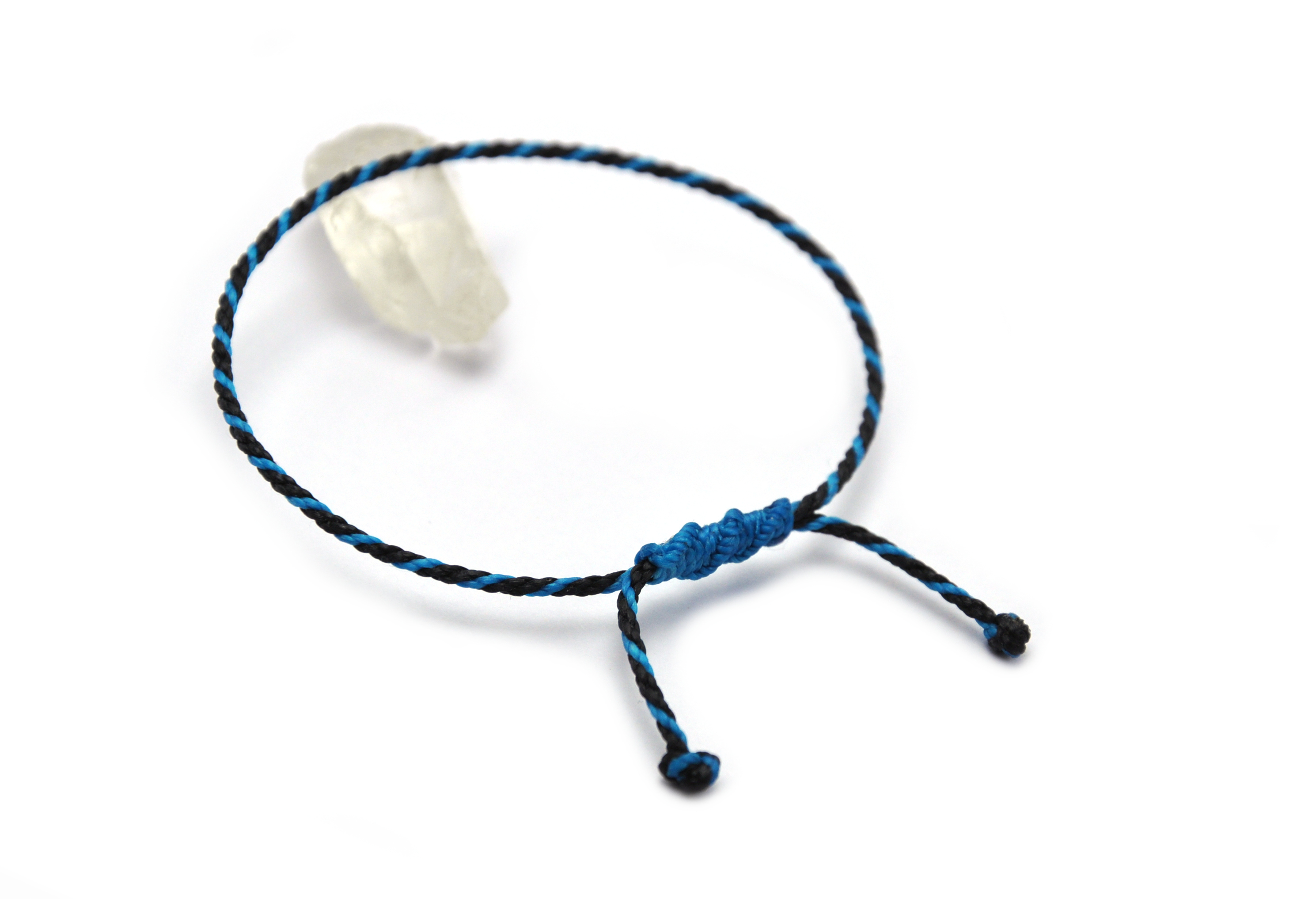  Bracelet Noir & Bleu Azur Modèle Corde Tressé Main Avec Du Fil Ciré Résistant à l' Eau & Ajustable Avec Un Nœud Coulissant