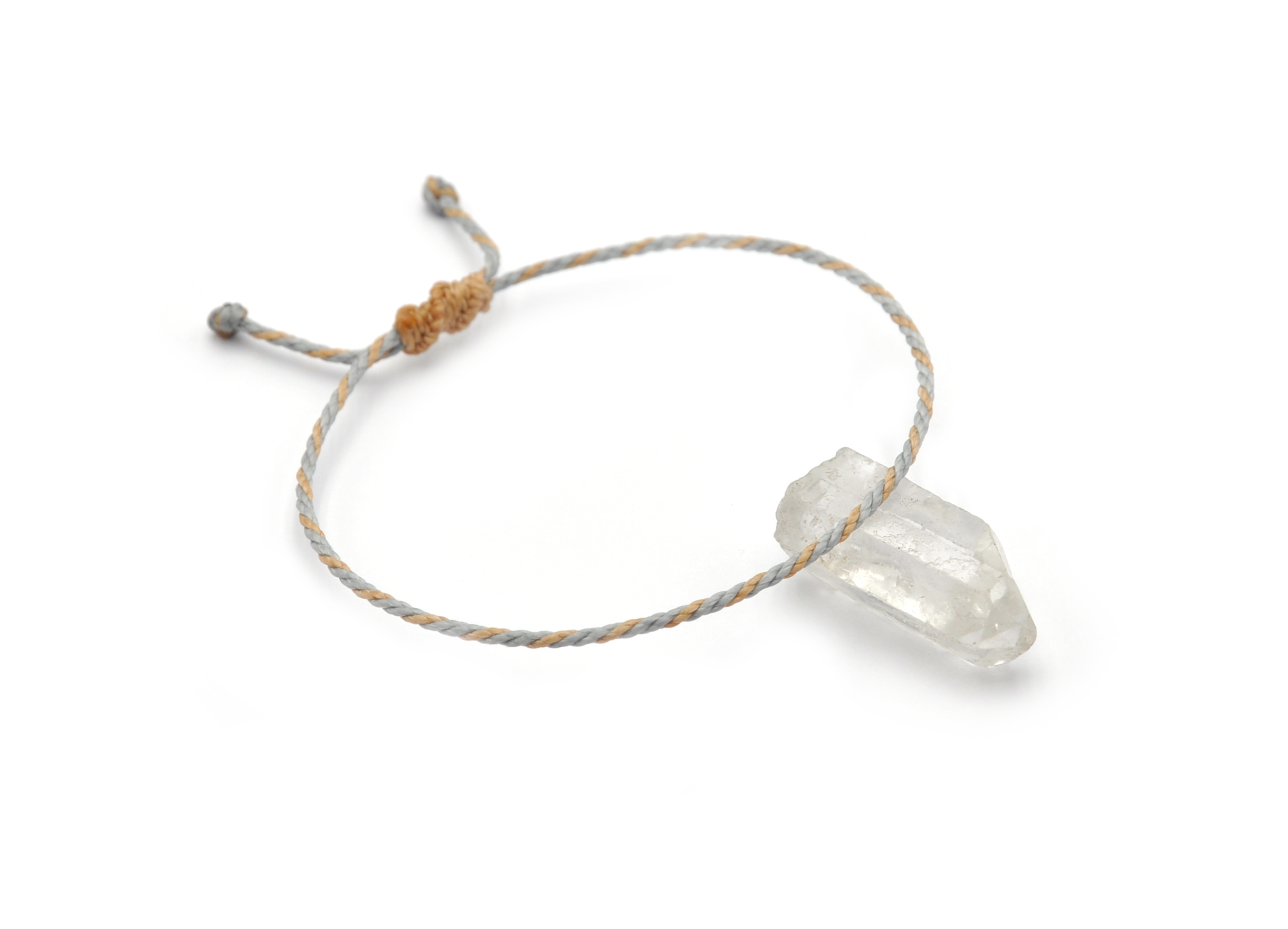 Bracelet Gris Clair & Beige Modèle Corde Tressé Main Avec Du Fil Ciré Résistant à l' Eau & Ajustable Avec Un Nœud Coulissant