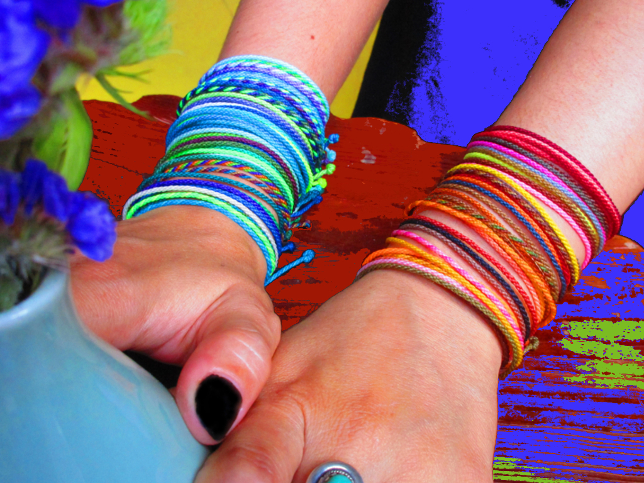 X5 Bracelets Mix Bleu Modèle Corde Tressé Main Avec Du Fil Ciré. Résistant à l' Eau & Ajustable Avec Un Nœud Coulissant.