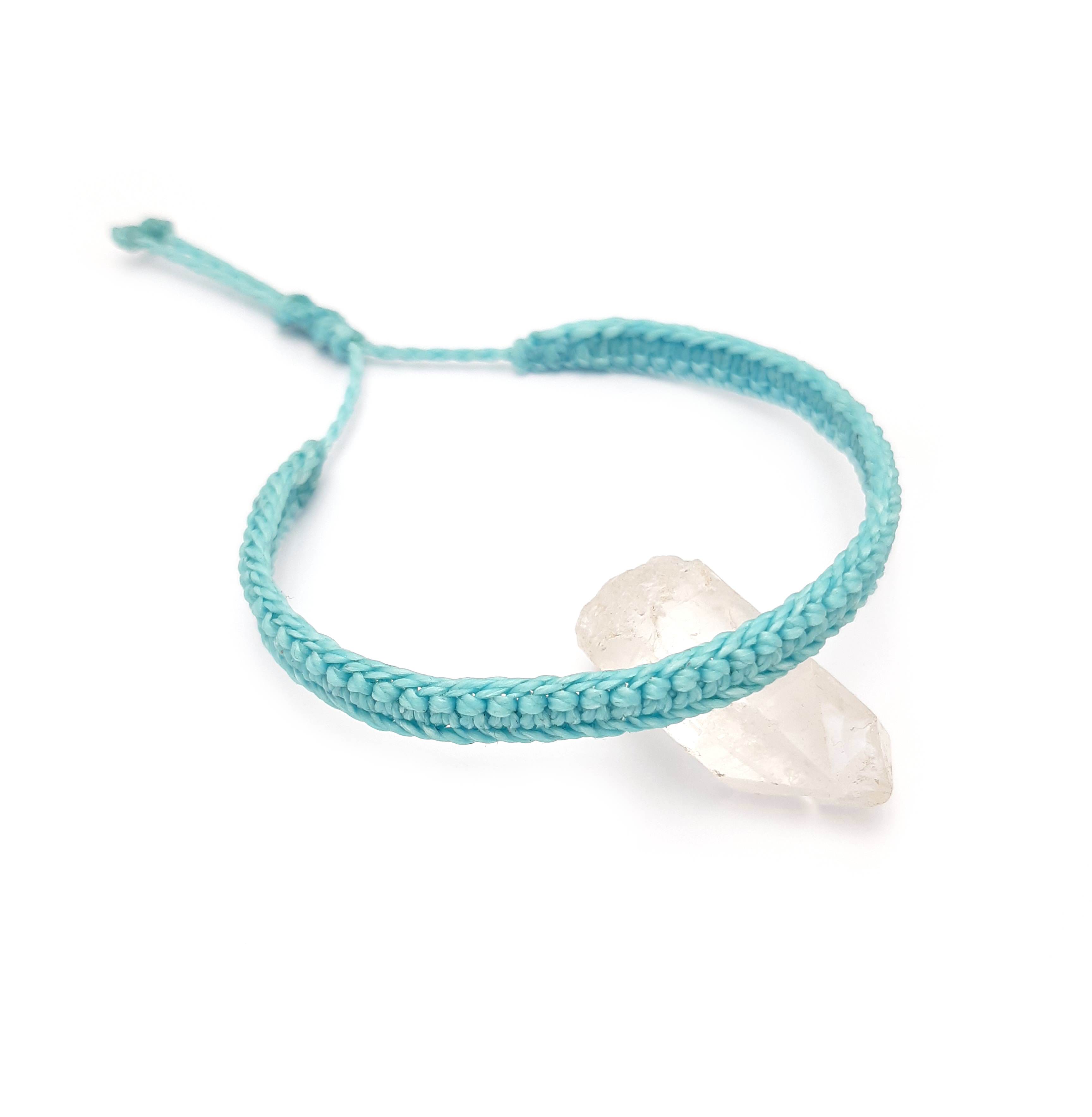  Bracelet Bleu Ciel Clair Modèle Plat Tissé Main Avec du Fil Ciré. Ajustable & Résistant à l'eau. 