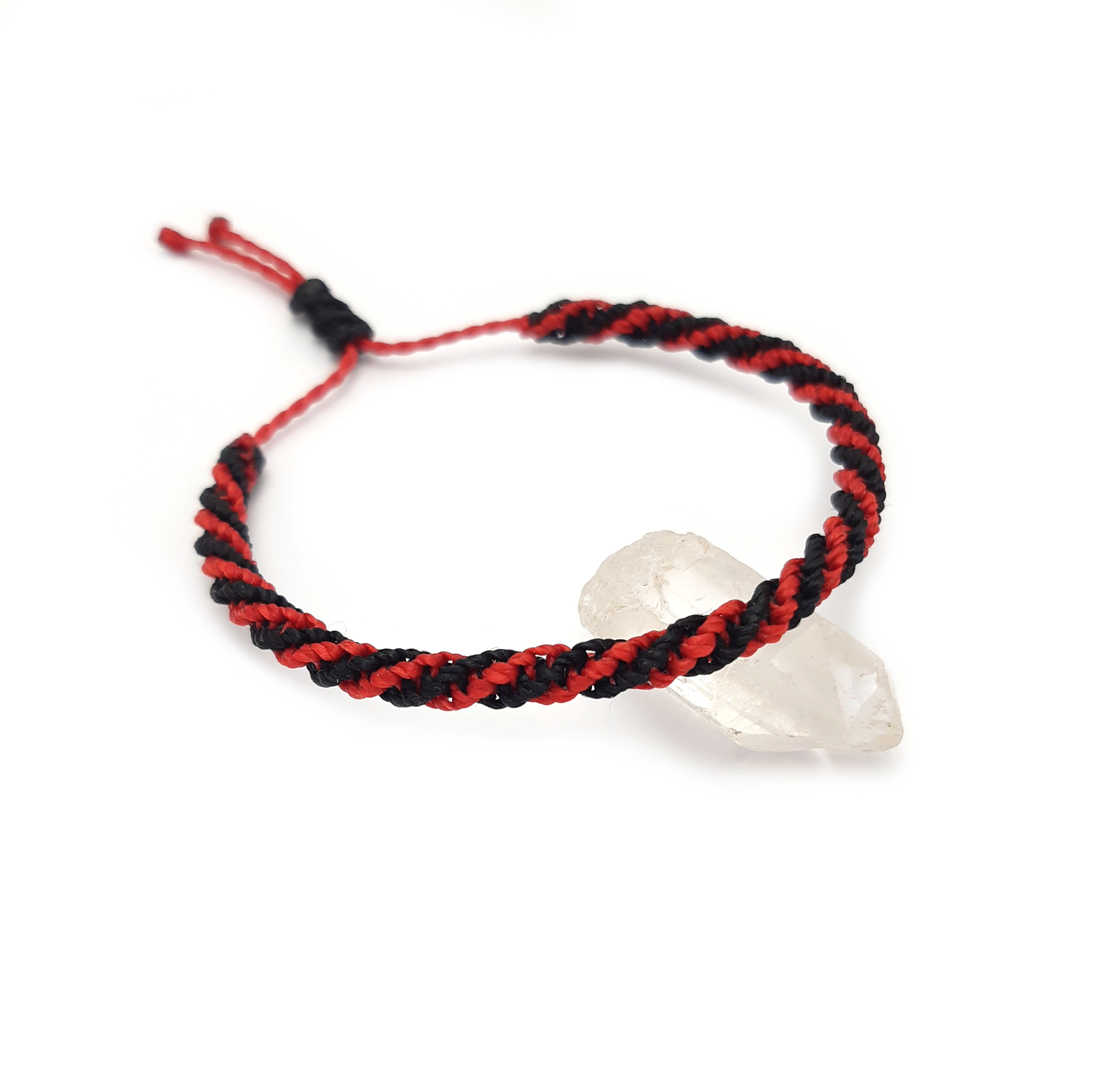 Bracelet Rouge & Noir Modèle Double Spirale Tissé Main Avec Du Fil Ciré. Ajustable & Résistant à l'eau.