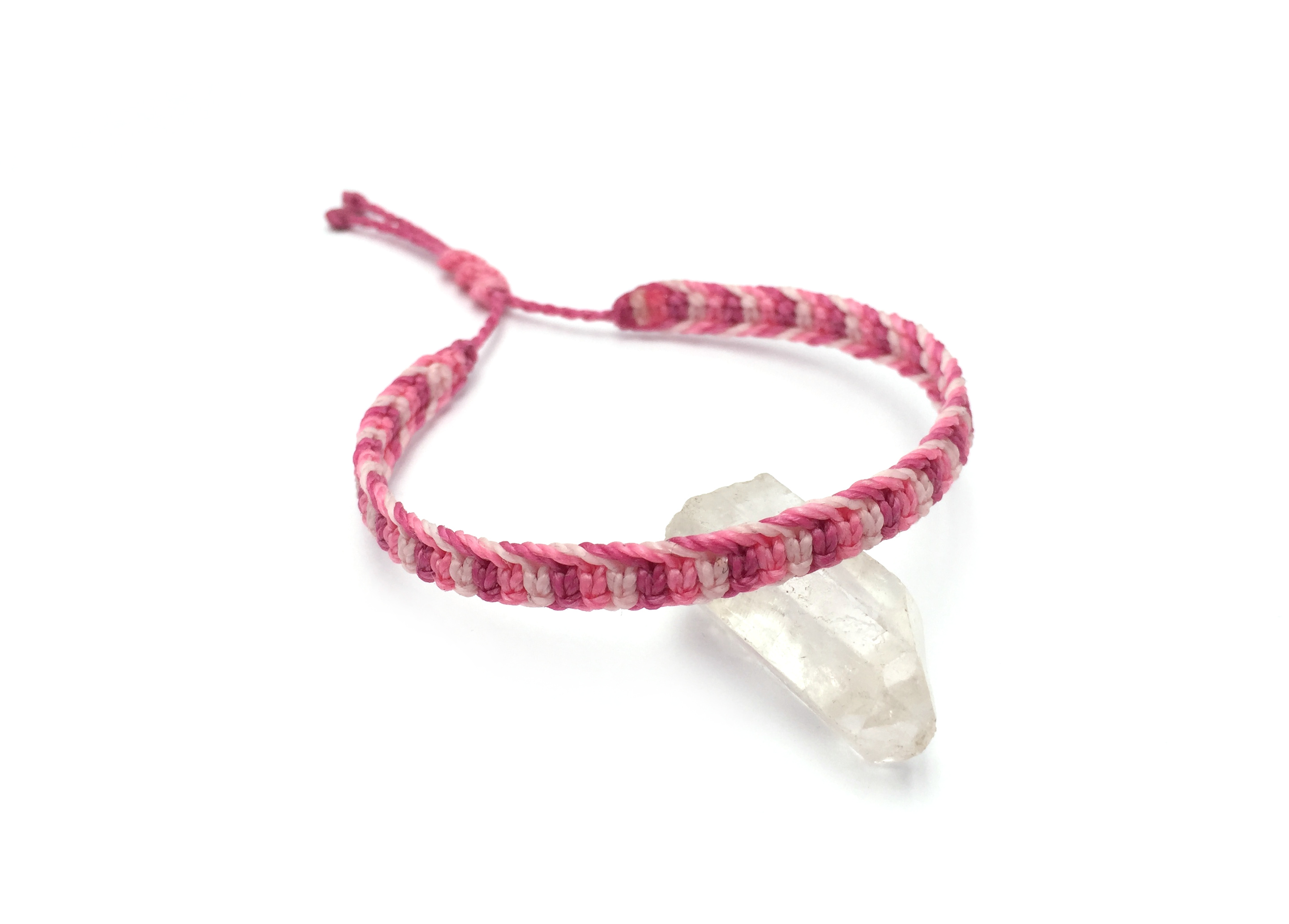  Bracelet Rose (3 Nuances) Modèle Plat Tissé Main Avec Du Fil Ciré. Ajustable & Résistant à l'eau.