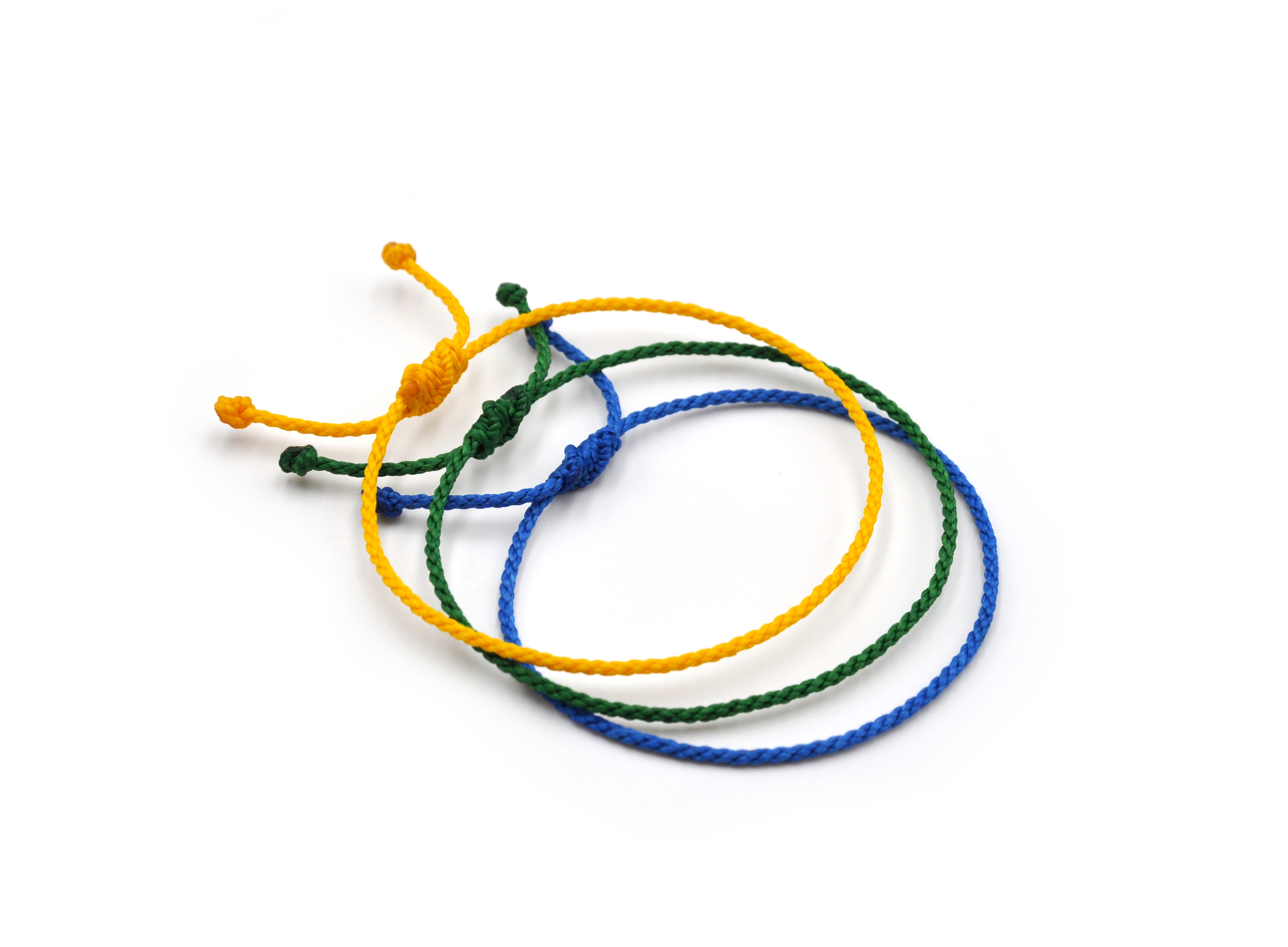 X3 Bracelets Mix Vert Jaune & Bleu Modèle Corde Tressés Main Avec Du Fil Ciré. Résistant à l' Eau & Ajustable. Couleur Drapeau Brésil.
