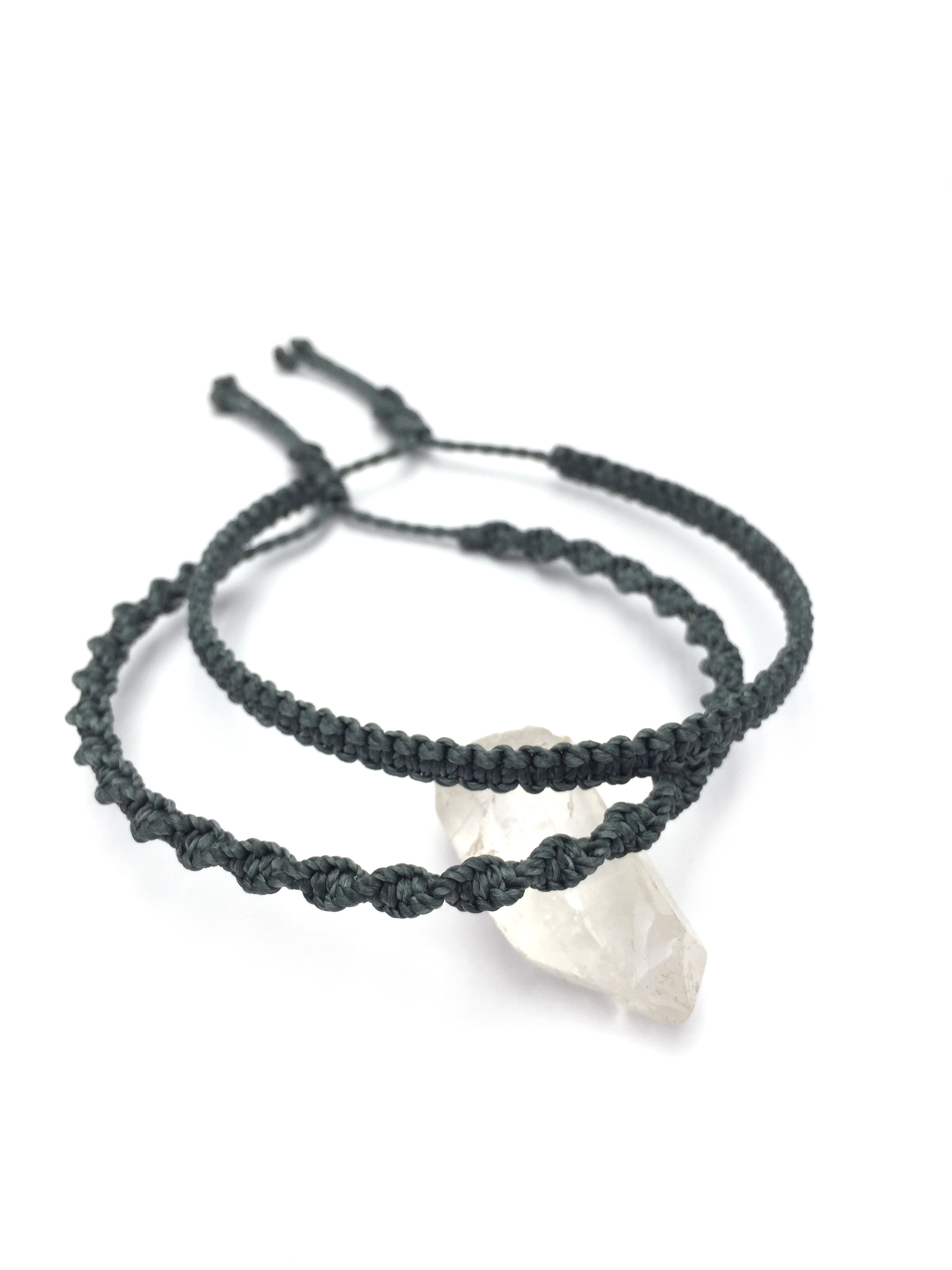 X2 Bracelets Gris Anthracite Modèle Spirale & Fin Tissés Main Avec Du Fil Ciré. Ajustables & Résistants à l'eau.