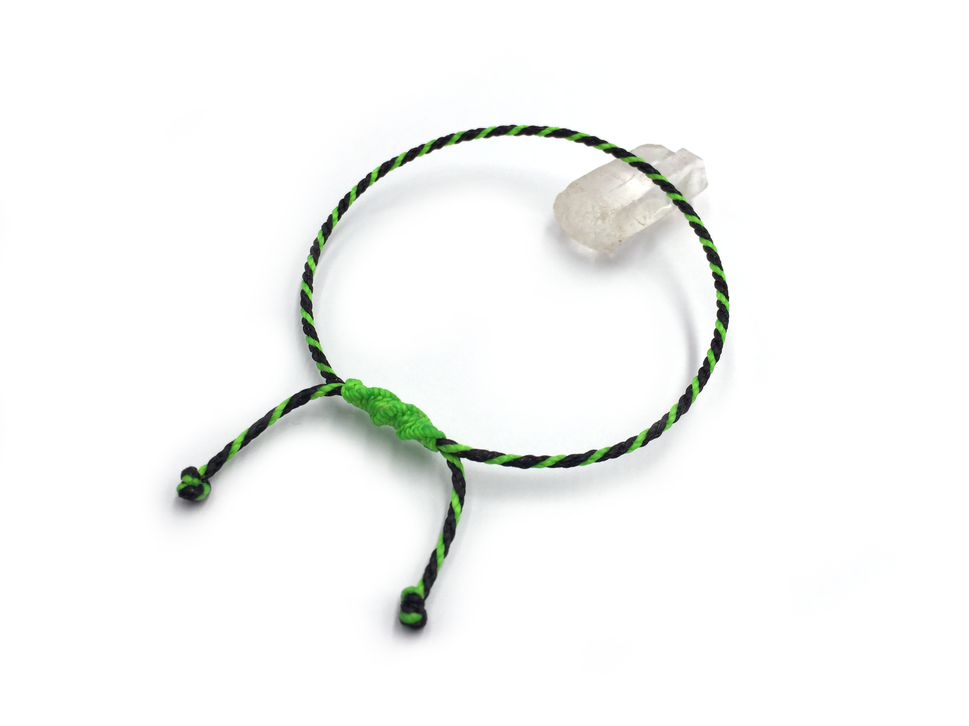  Bracelet Noir & Vert Fluo Modèle Corde Tressé Main Avec Du Fil Ciré Résistant à l' Eau & Ajustable Avec Un Nœud Coulissant