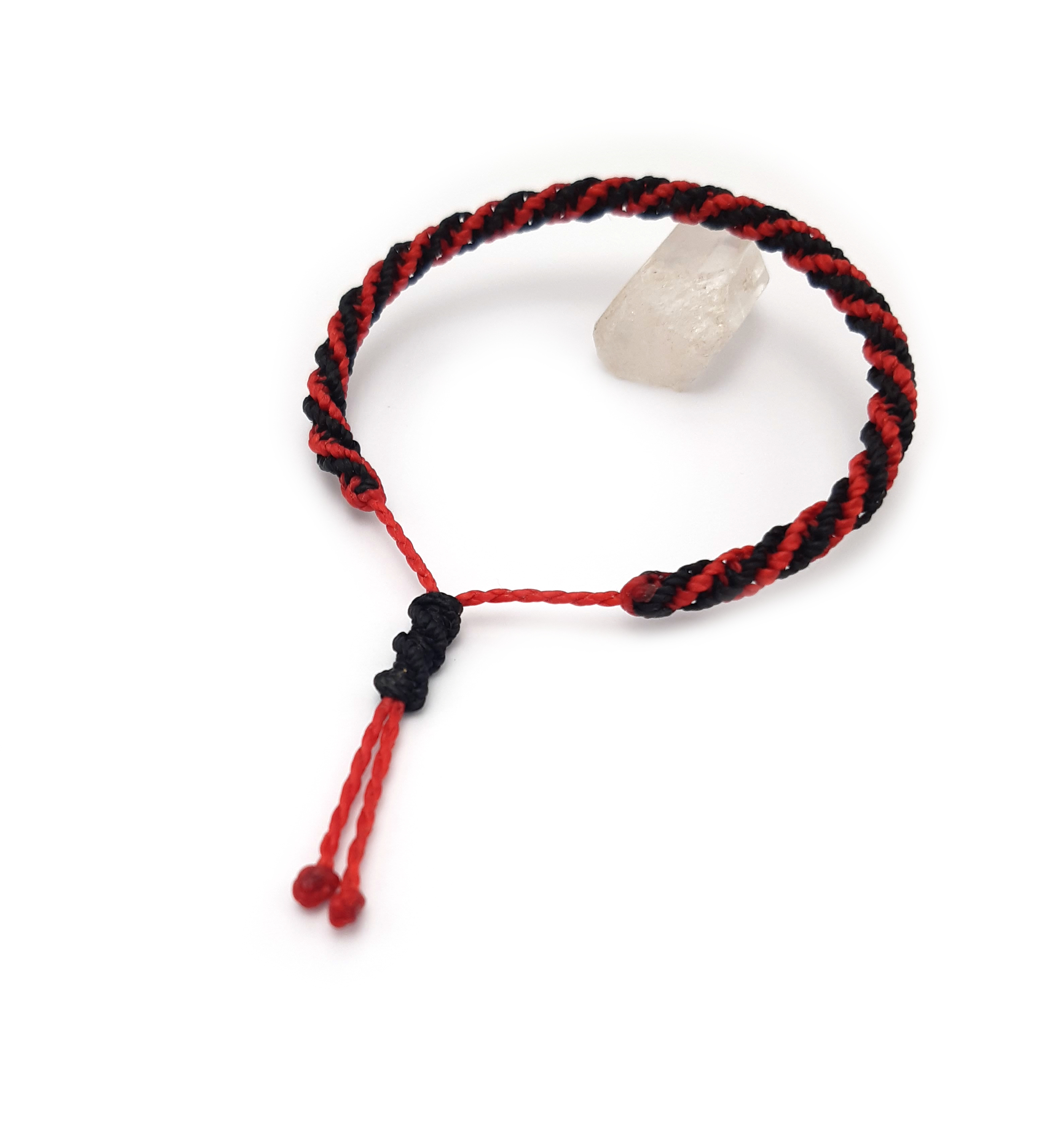 Bracelet Rouge & Noir Modèle Double Spirale Tissé Main Avec Du Fil Ciré. Ajustable & Résistant à l'eau.