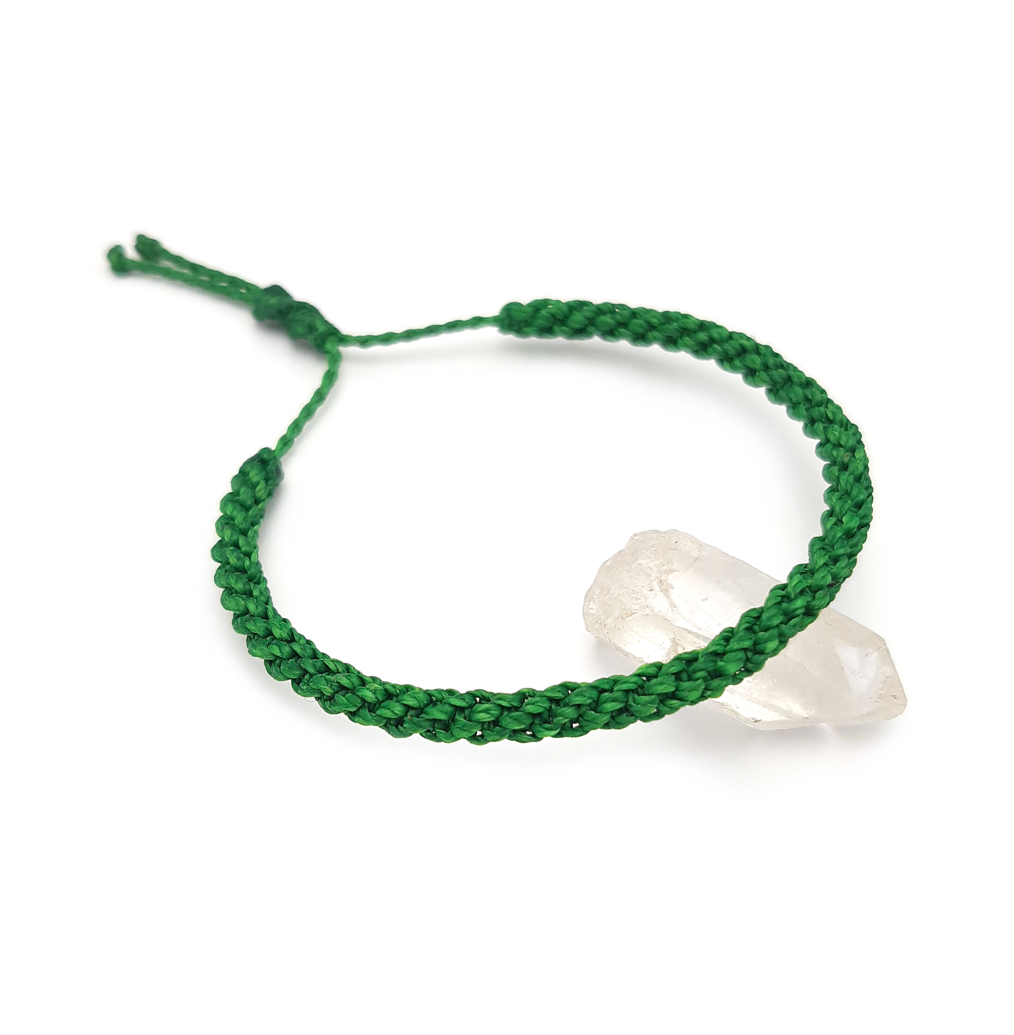 Bracelet Vert Modèle Double Spirale Tissé Main Avec Du Fil Ciré. Ajustable & Résistant à l'eau.