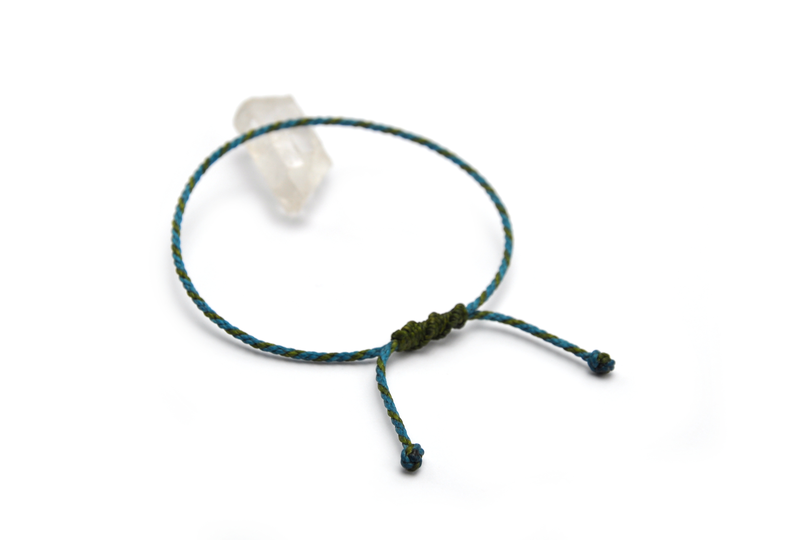  Bracelet Bleu Pétrole & Vert Kaki Modèle Corde Tressé Main Avec Du Fil Ciré Résistant à l' Eau & Ajustable Avec Un Nœud Coulissant