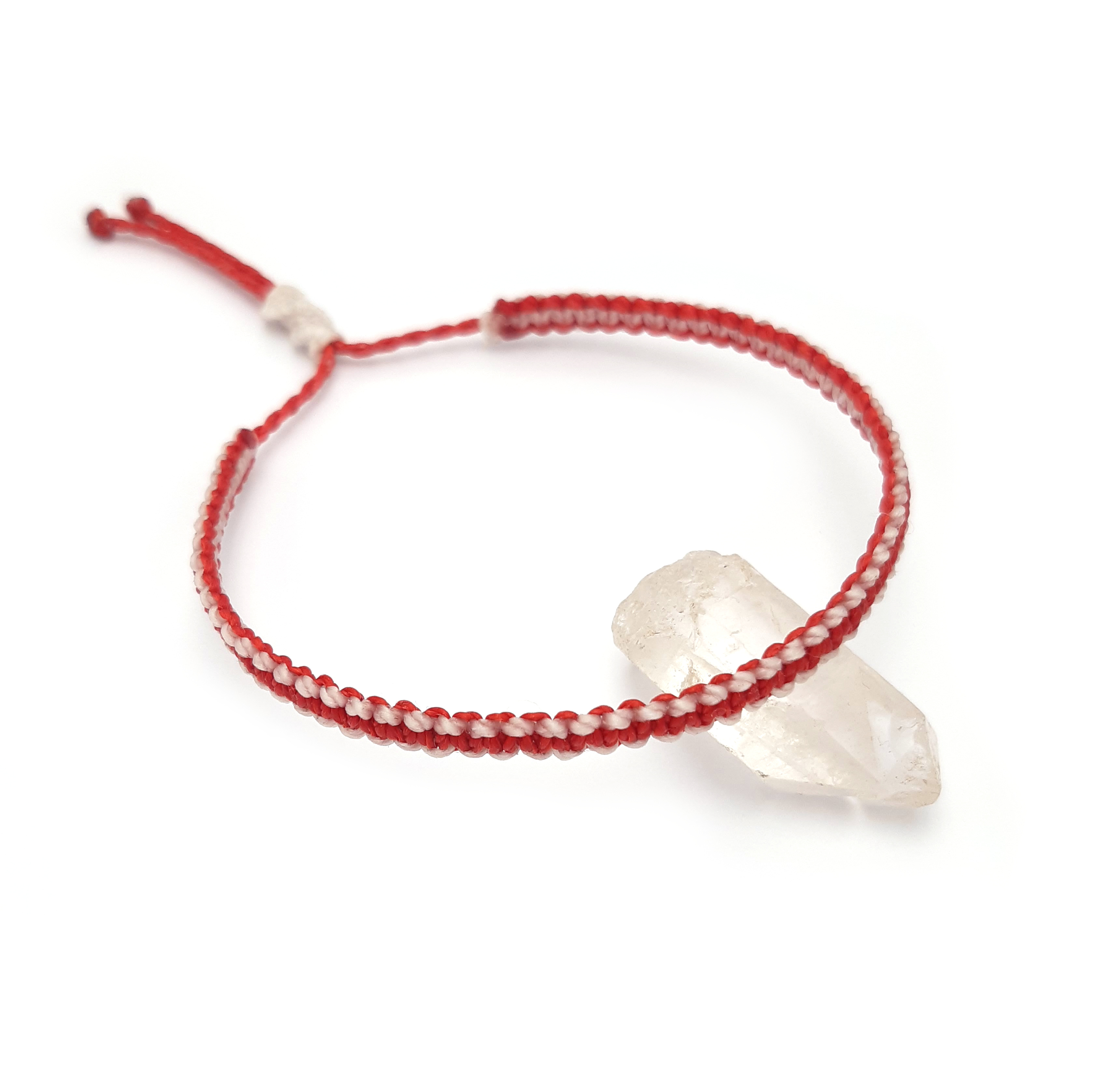 Bracelet Rouge & Blanc Modèle Fin Tissé Main Avec Du Fil Ciré. Ajustable & Résistant à l'eau. Couleur Drapeau Canada Autriche Danemark Pologne.