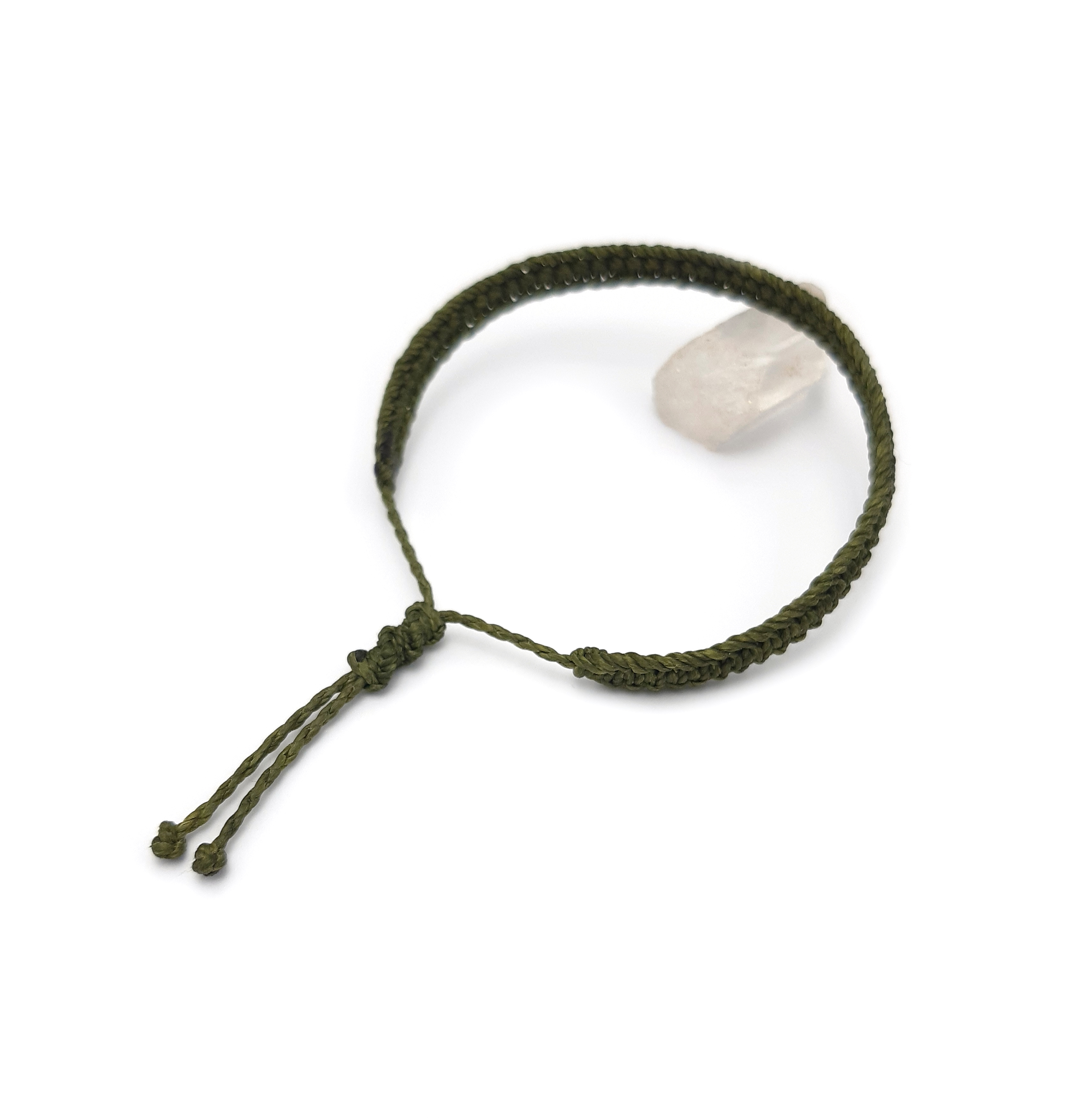  Bracelet Vert Kaki Modèle Plat Tissé Main Avec du Fil Ciré. Ajustable & Résistant à l'eau. 