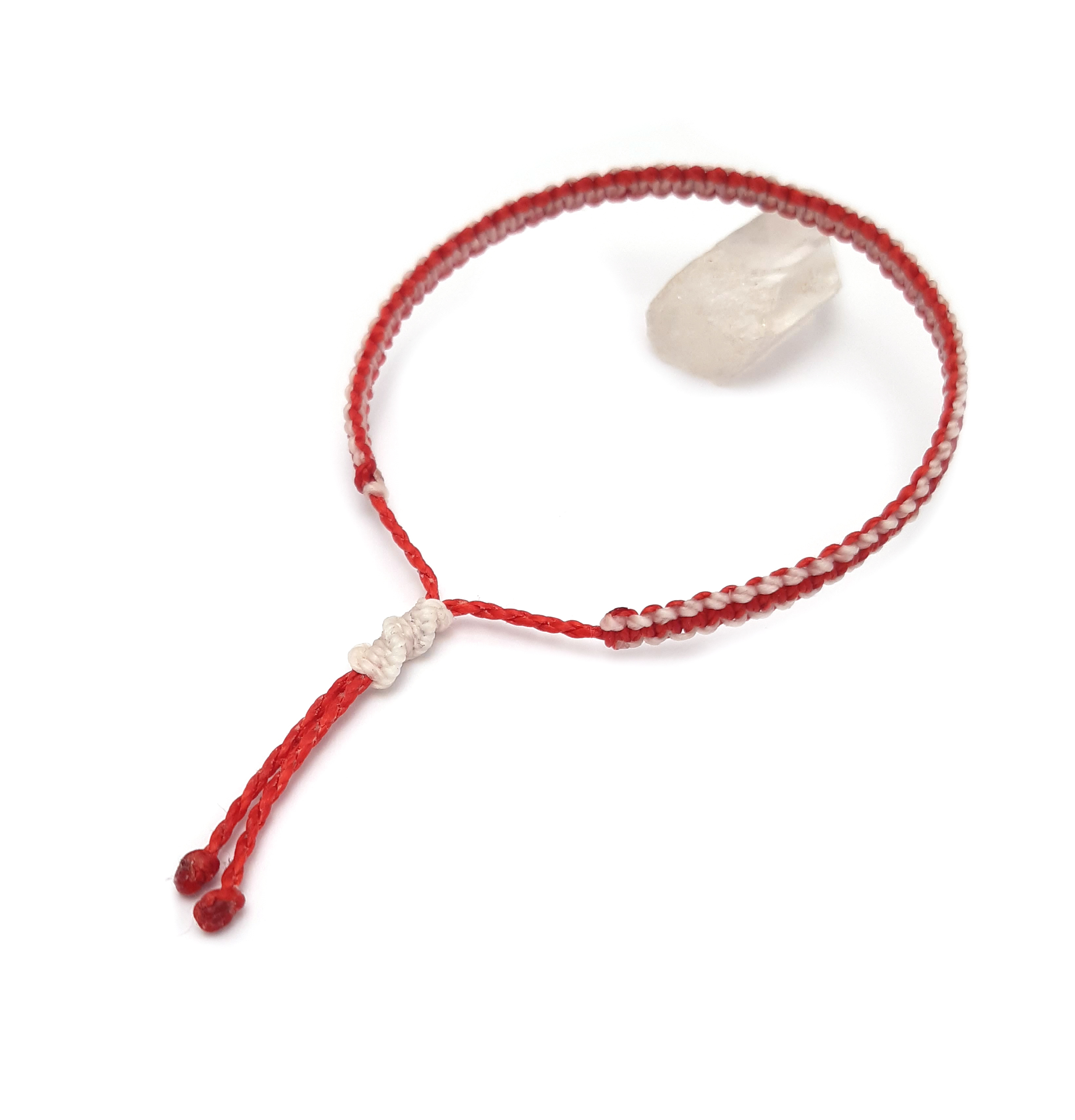 Bracelet Rouge & Blanc Modèle Fin Tissé Main Avec Du Fil Ciré. Ajustable & Résistant à l'eau. Couleur Drapeau Canada Autriche Danemark Pologne.