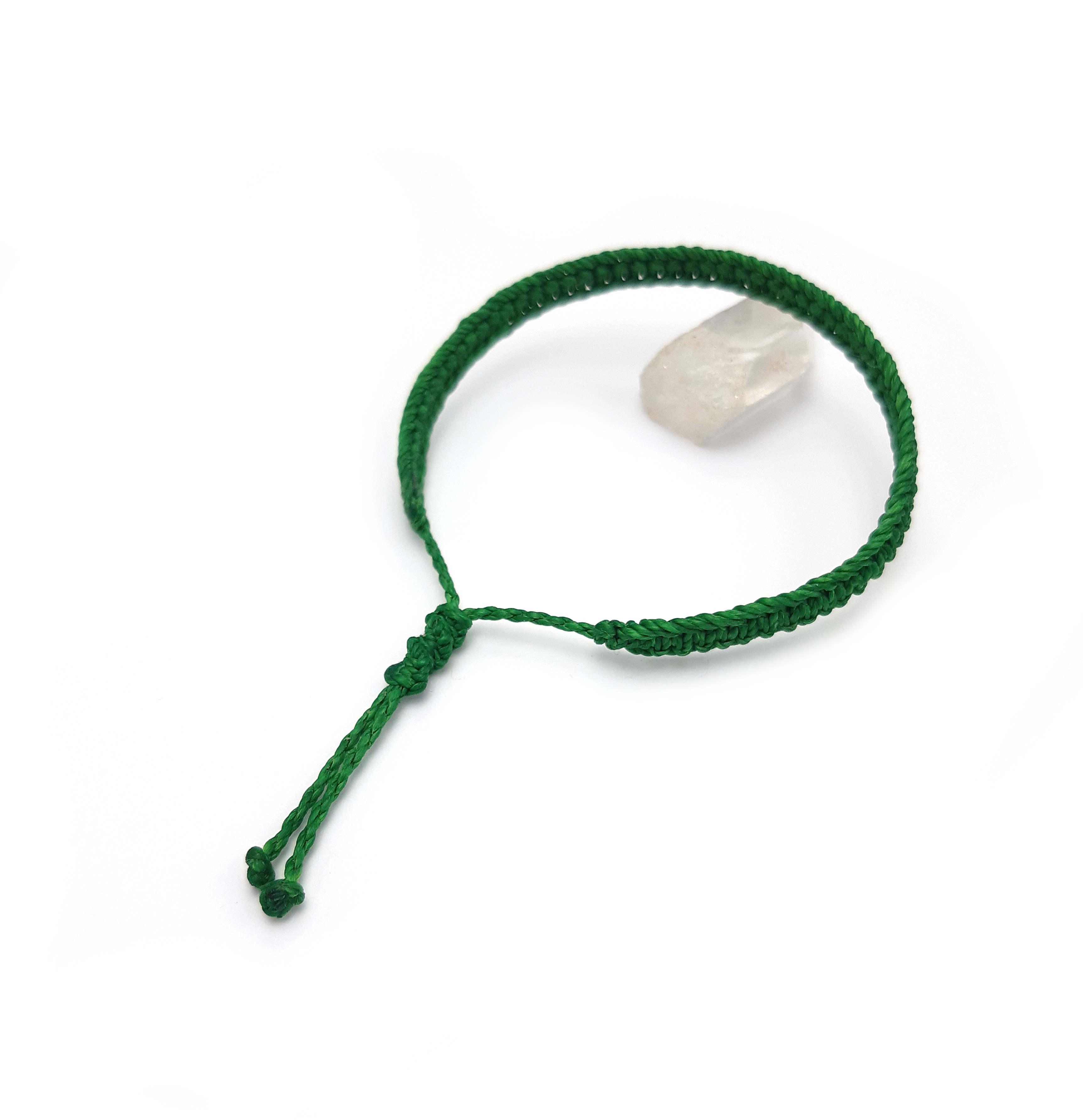  Bracelet Vert Modèle Plat Tissé Main Avec du Fil Ciré. Ajustable & Résistant à l'eau. 