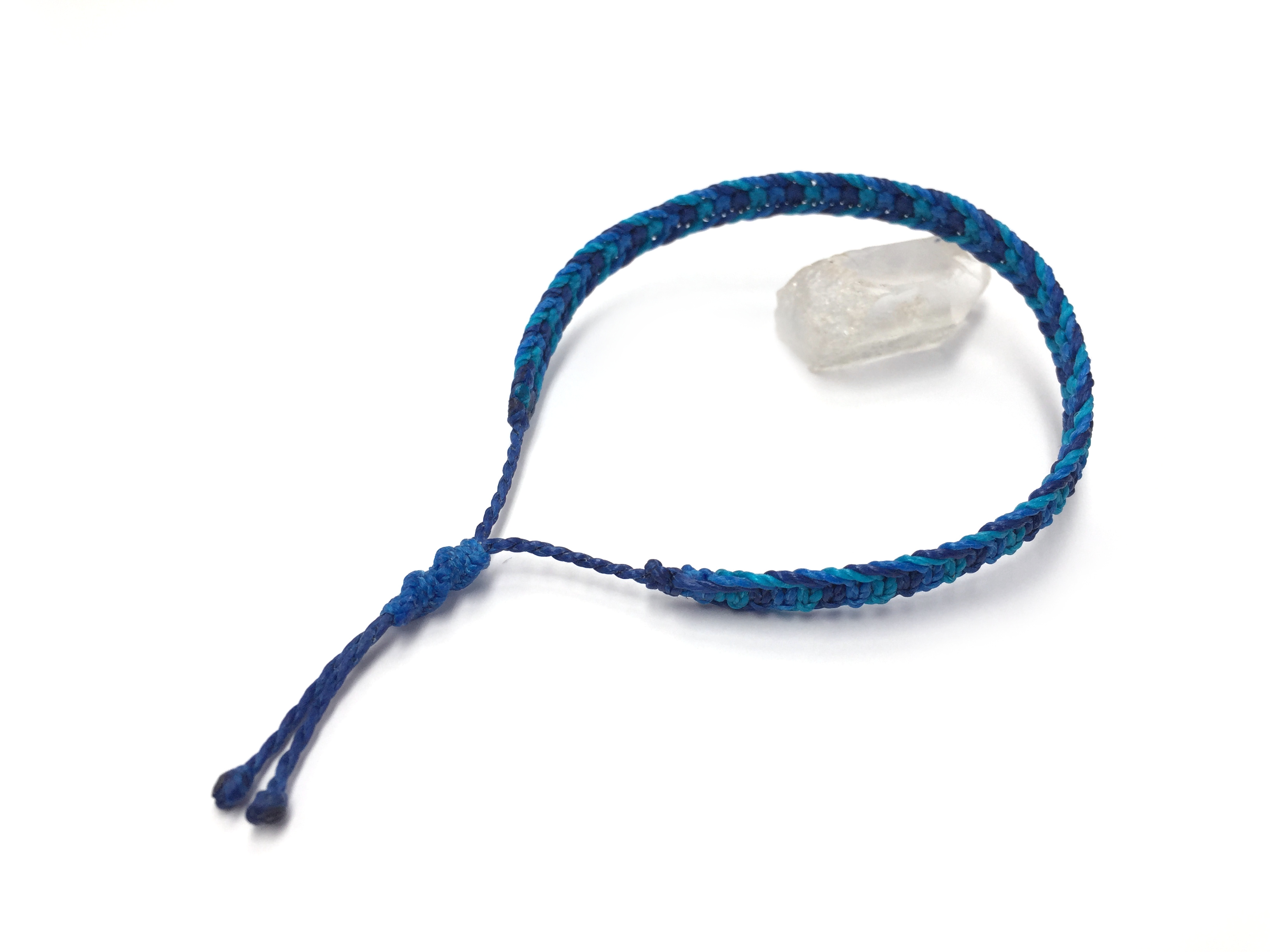  Bracelet Bleu (3 Nuances) Modèle Plat Tissé Main Avec Du Fil Ciré. Ajustable & Résistant à l'eau.