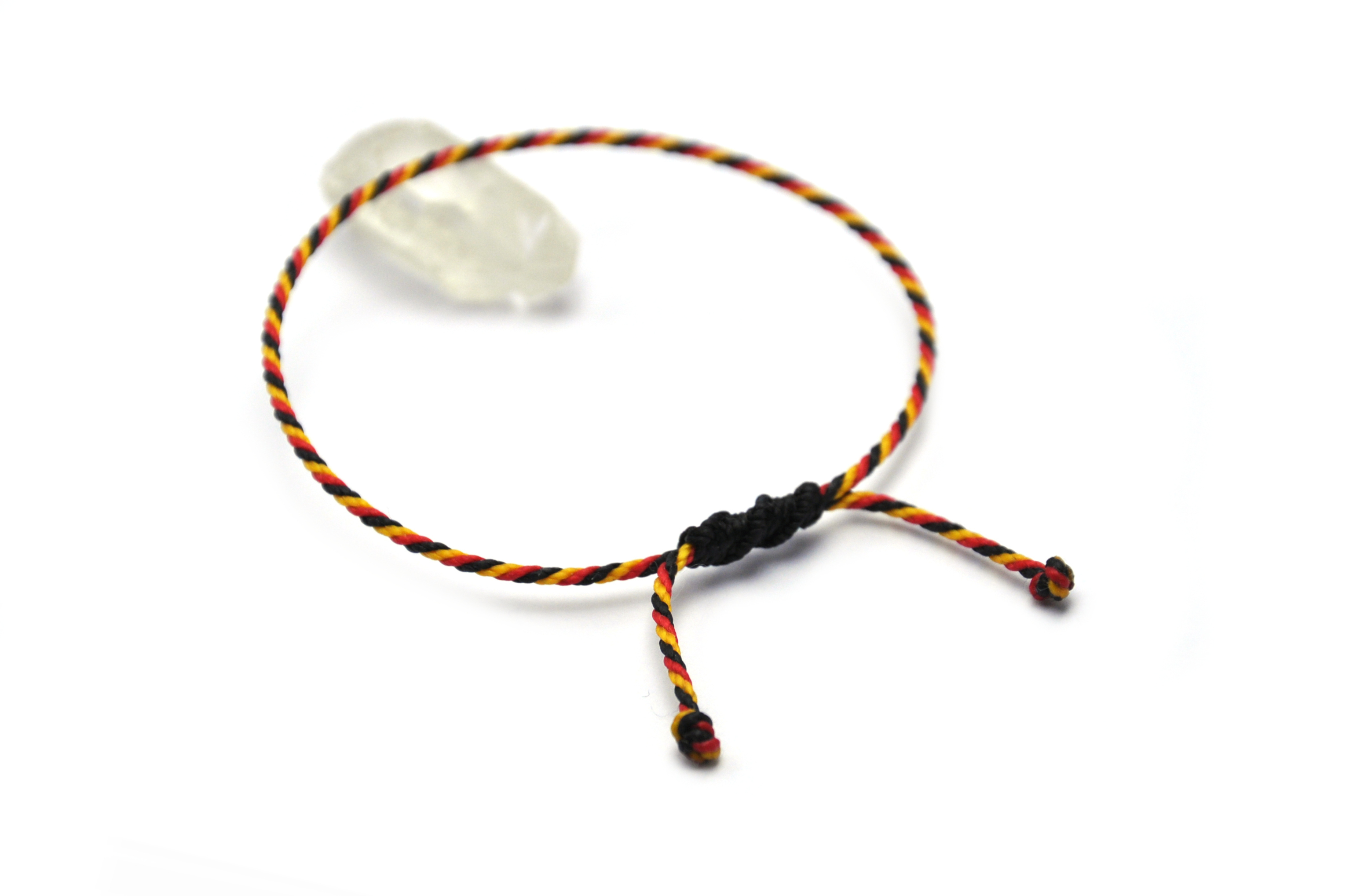  Bracelet Noir Jaune & Rouge Modèle Corde Tressé Main & Ajustable. Couleur Drapeau Allemagne Belgique.