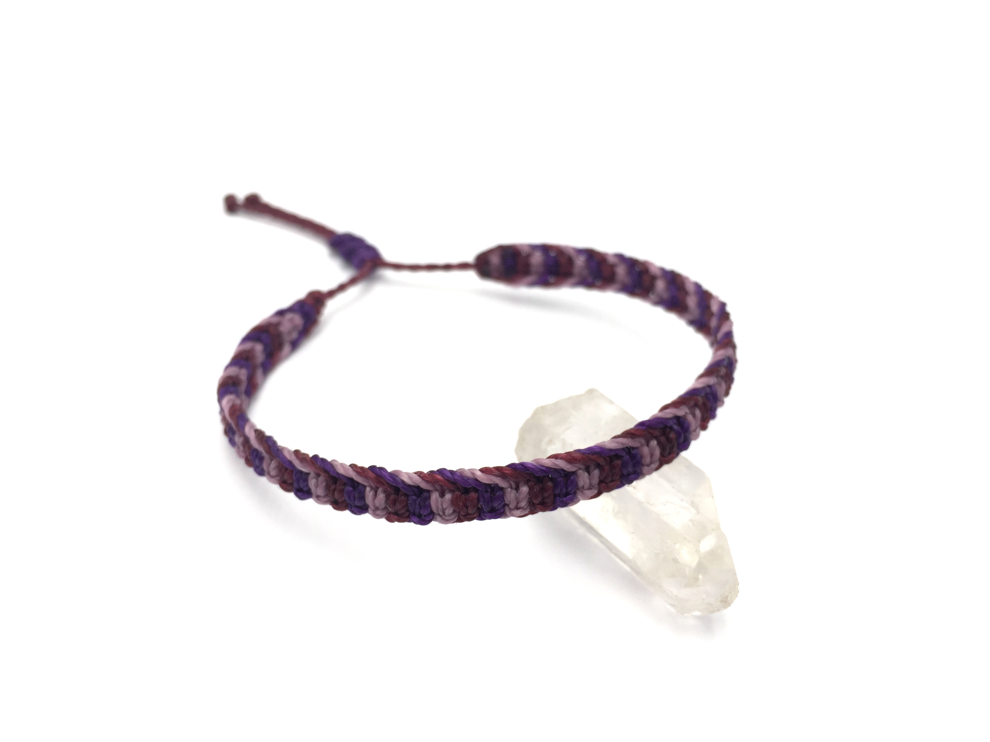  Bracelet Violet Mauve & Prune Modèle Plat Tissé Main Avec du Fil Ciré. Ajustable & Résistant à l'eau. 