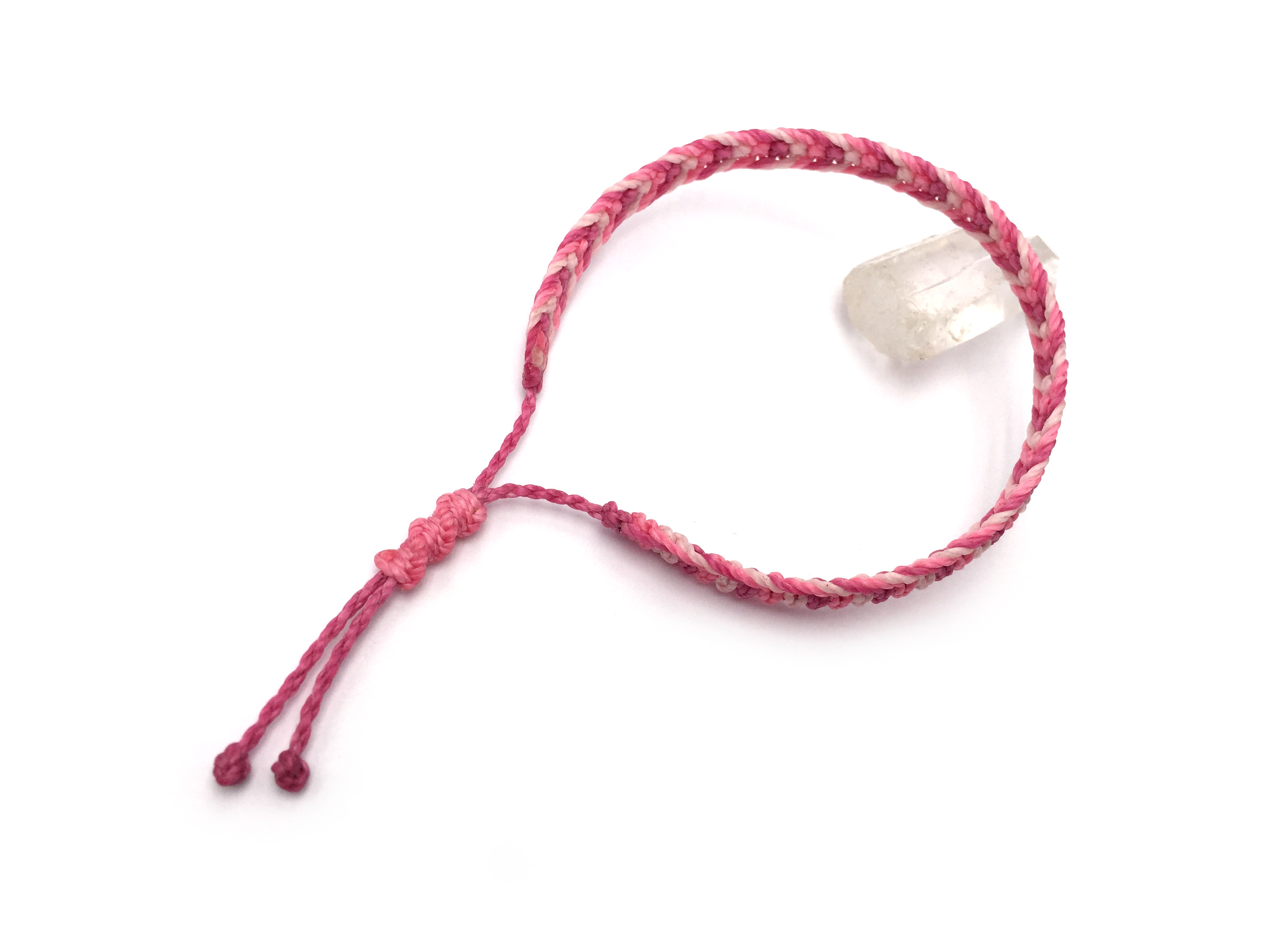  Bracelet Rose (3 Nuances) Modèle Plat Tissé Main Avec Du Fil Ciré. Ajustable & Résistant à l'eau.