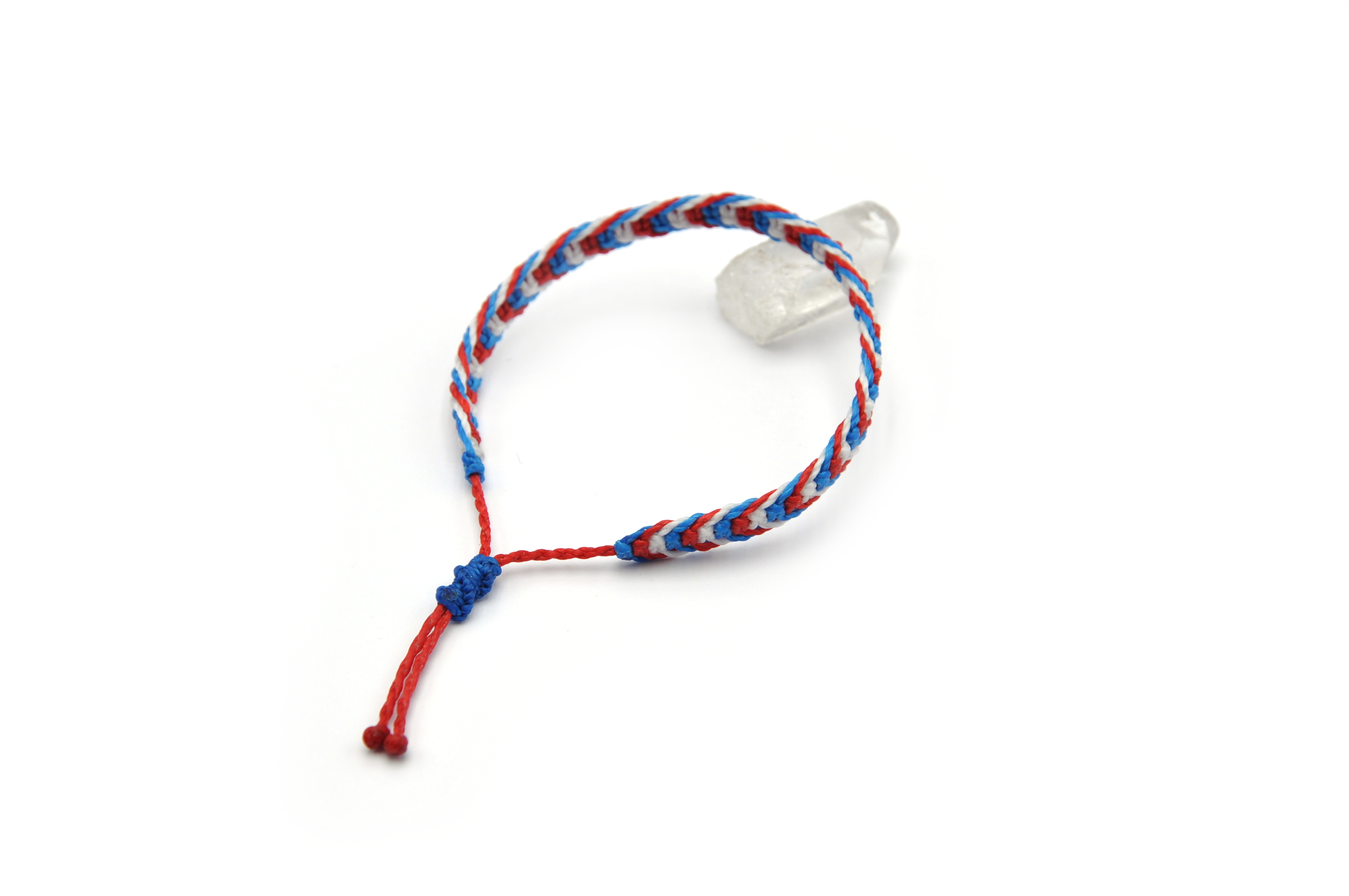  Bracelet Bleu Blanc & Rouge Modèle Plat Tissé Main. Ajustable & Résistant à l'eau. Couleur Drapeaux France Pays-Bas Islande Croatie.