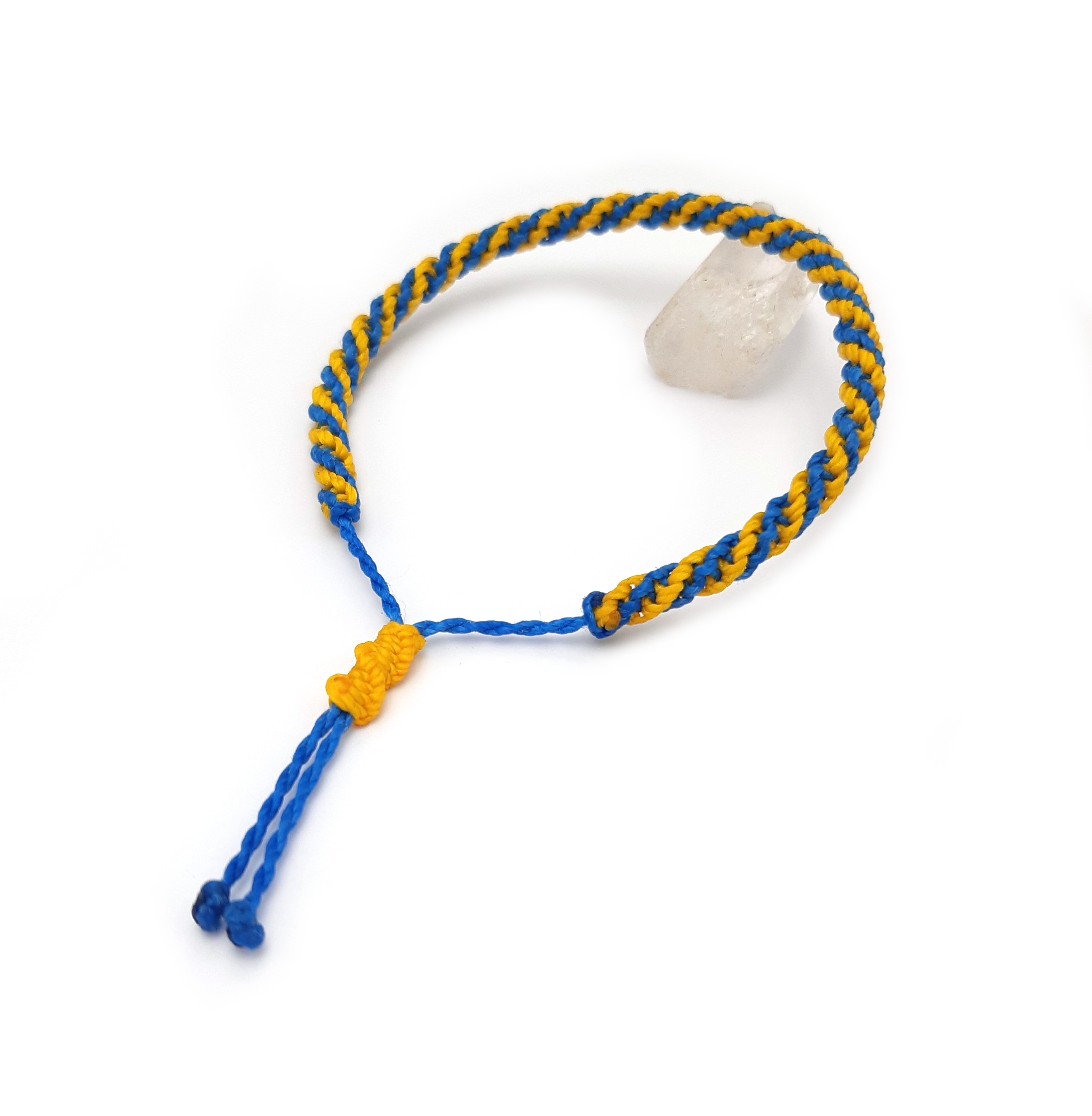 Bracelet Bleu & Jaune Modèle Double Spirale Tissé Main Avec Du Fil Ciré. Couleur Drapeau Ukraine Suède.