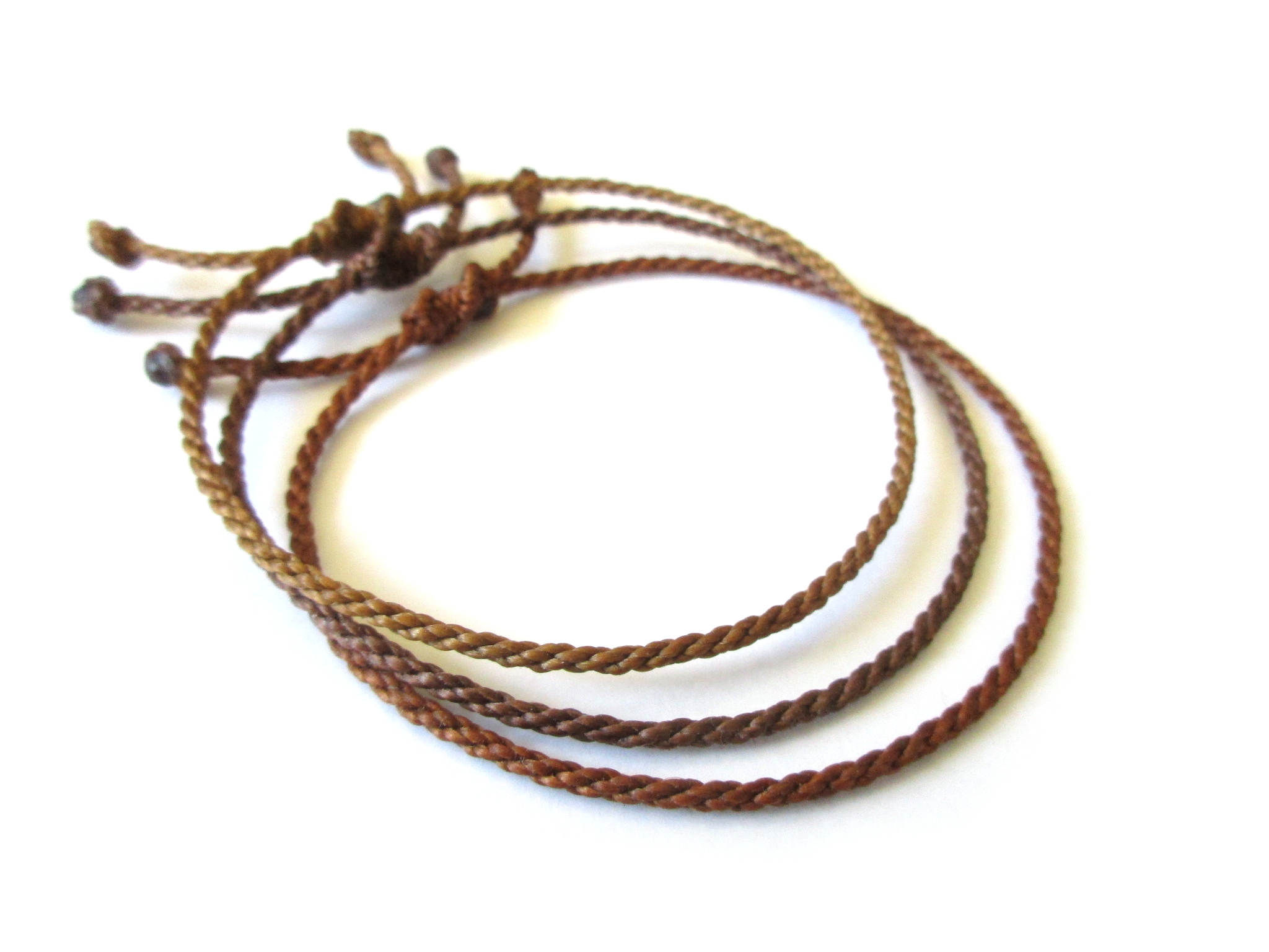 X3 Bracelets Mix Marron Modèle Corde Tressé Main Avec Du Fil Ciré. Résistant à l' Eau & Ajustable Avec Un Nœud Coulissant.