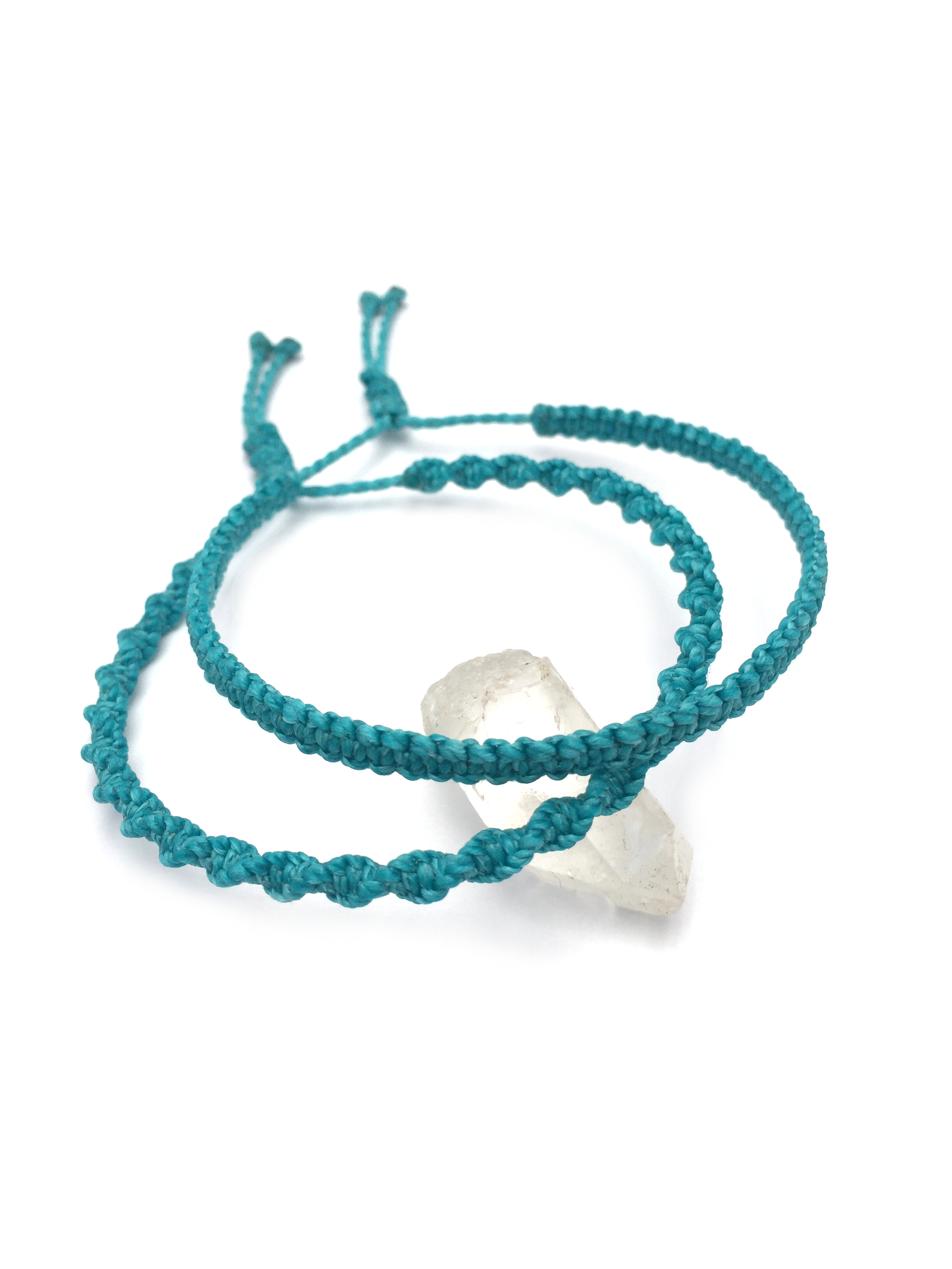  X2 Bracelets Bleu Turquoise Modèle Spirale & Fin Tissés Main Avec Du Fil Ciré. Ajustables & Résistants à l'eau.