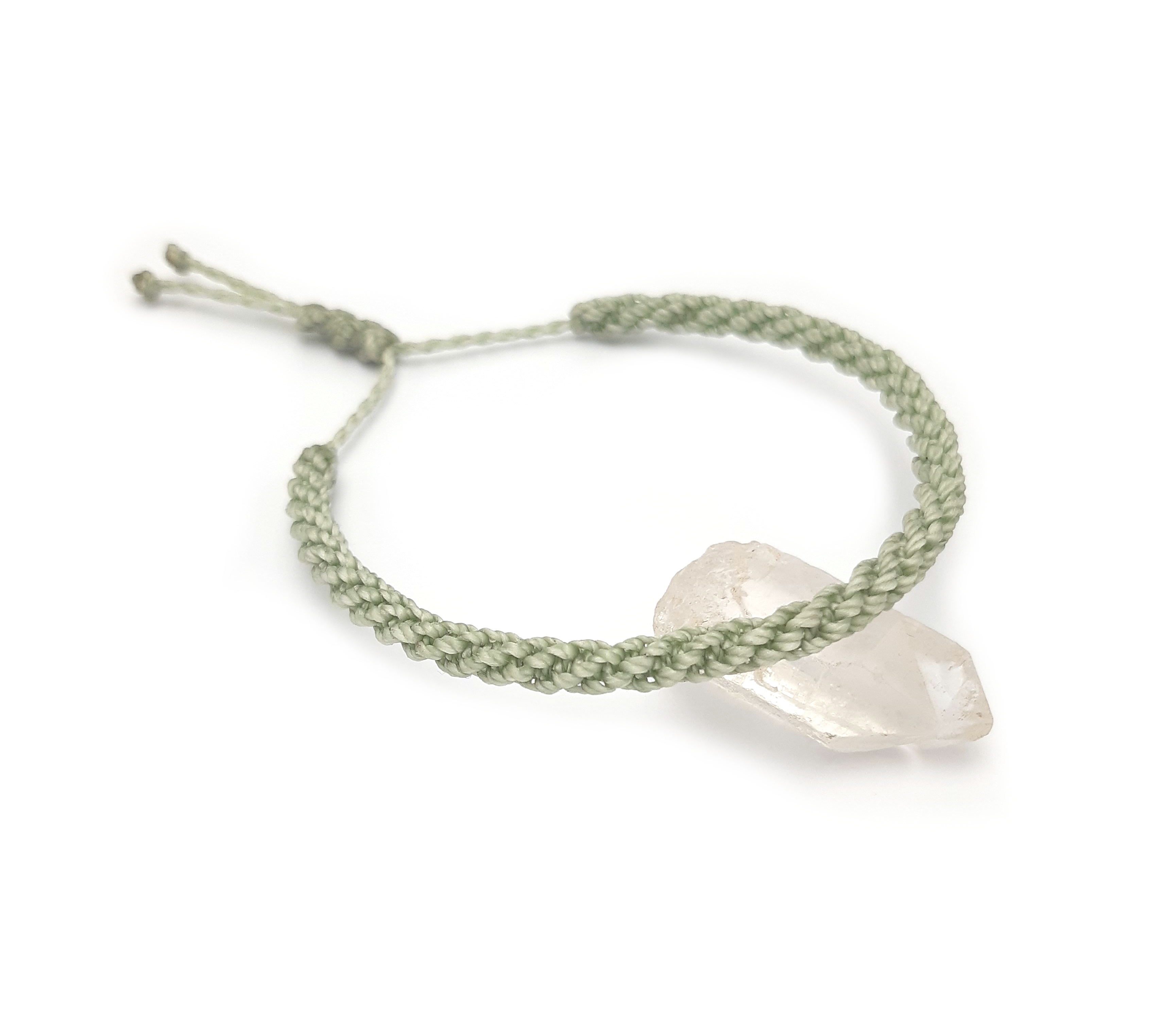 Bracelet Vert Amande Modèle Double Spirale Tissé Main Avec Du Fil Ciré. Ajustable & Résistant à l'eau.