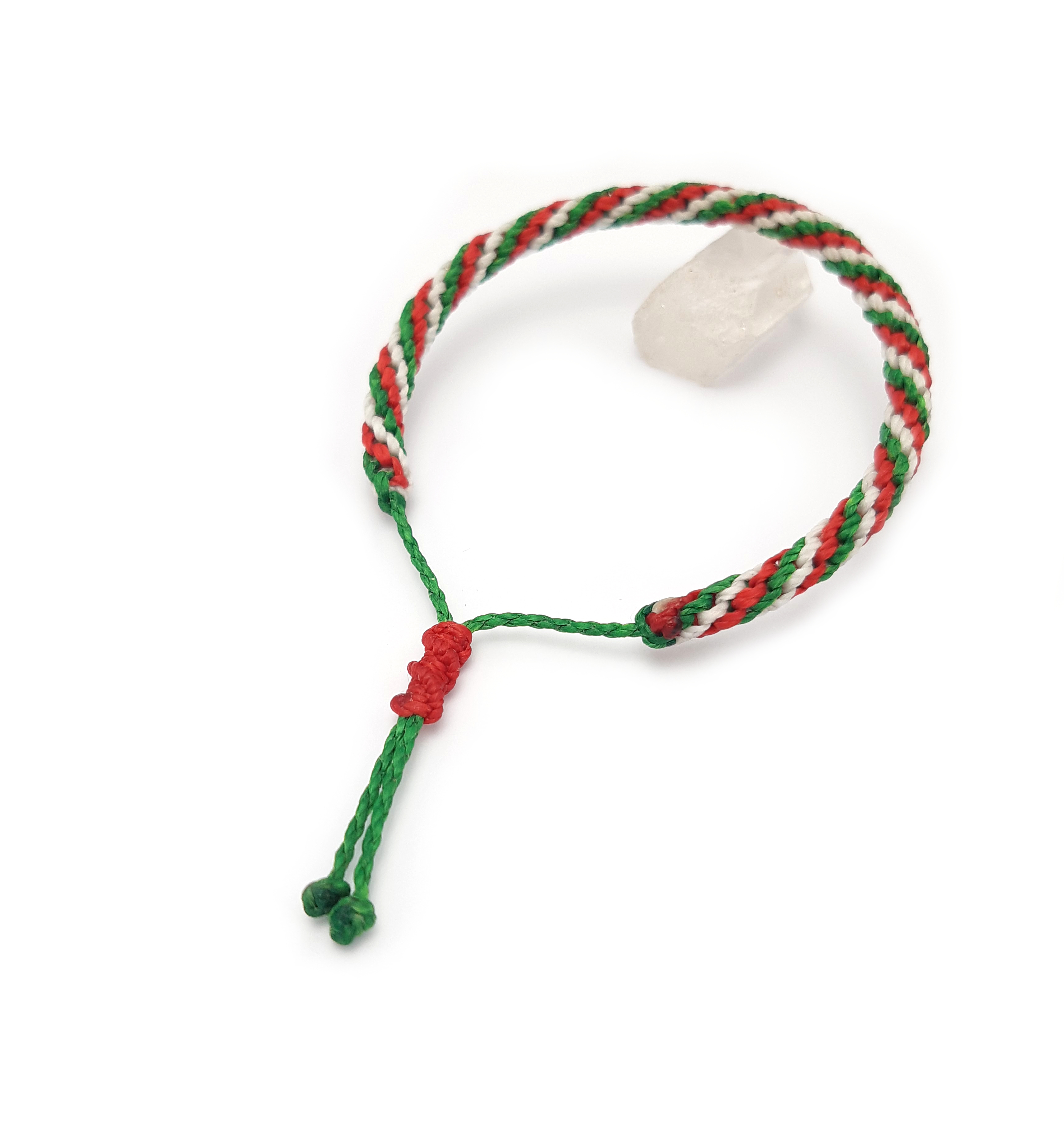 Bracelet Vert Rouge & Blanc Modèle Triple Spirale Tissé Main Avec Du Fil Ciré. Couleur Drapeaux Italie Algérie Bulgarie Hongrie Iran.