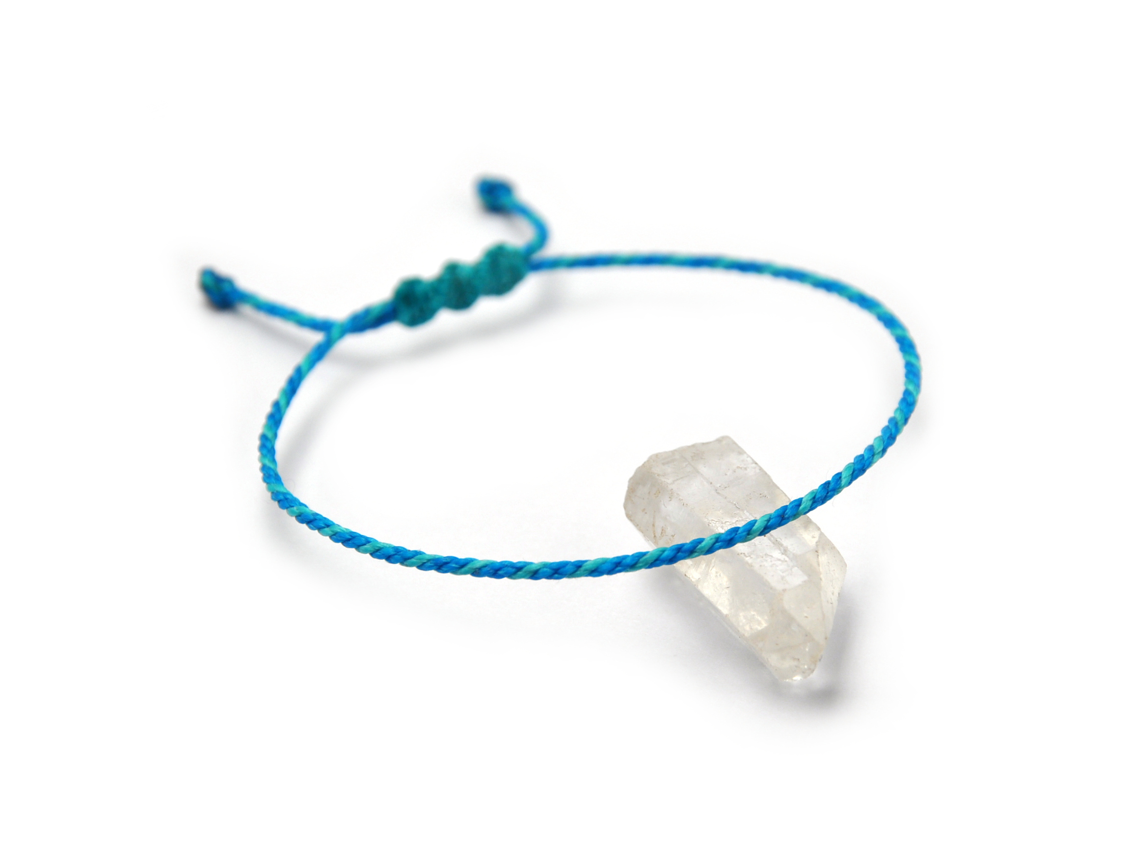 Bracelet Bleu Azur & Bleu Turquoise Modèle Corde Tressé Main Avec Du Fil Ciré Résistant à l' Eau & Ajustable Avec Un Nœud Coulissant