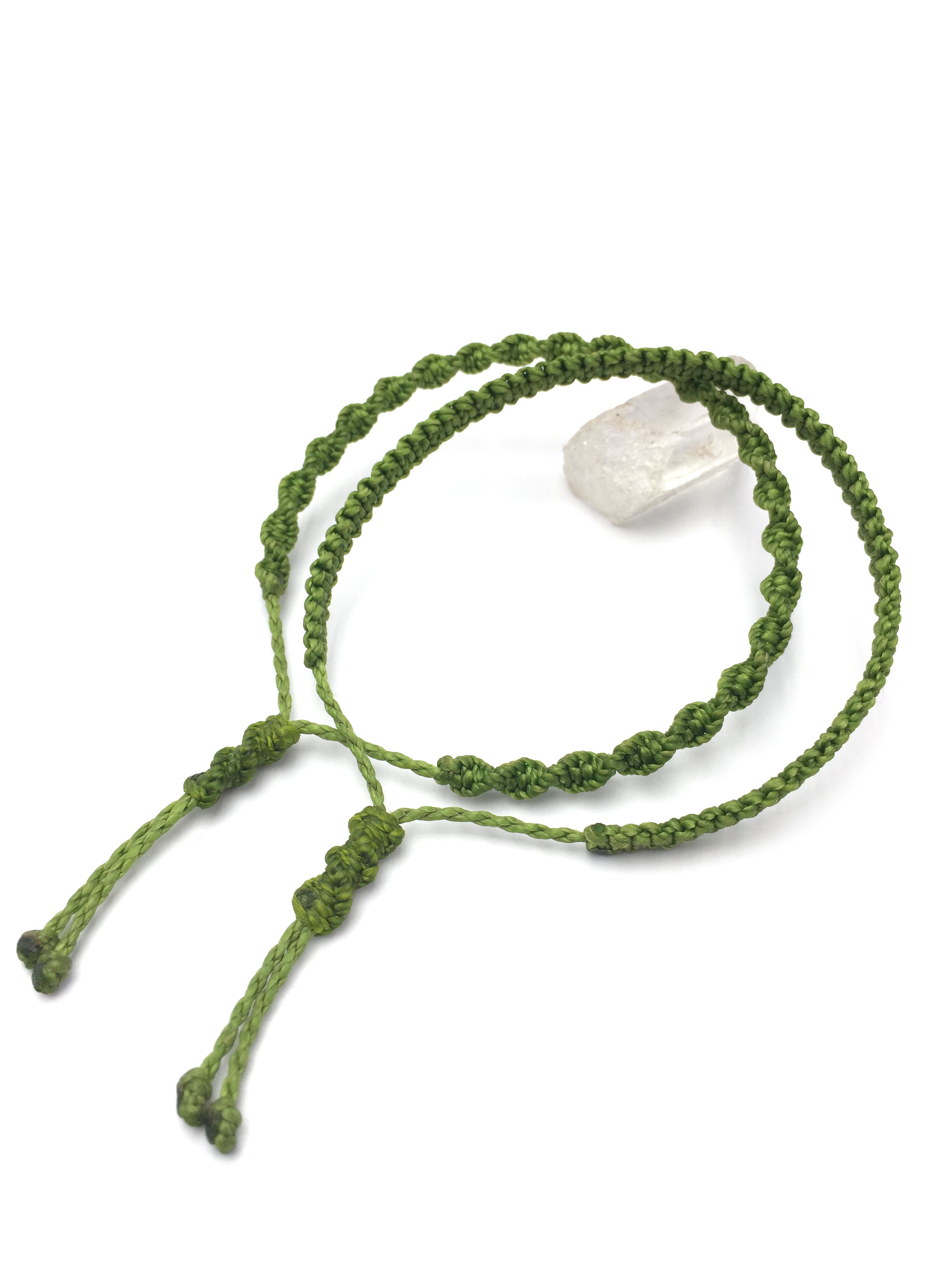  X2 Bracelets Vert Pomme Foncé Modèle Spirale & Fin Tissés Main Avec Du Fil Ciré. Ajustables & Résistants à l'eau.