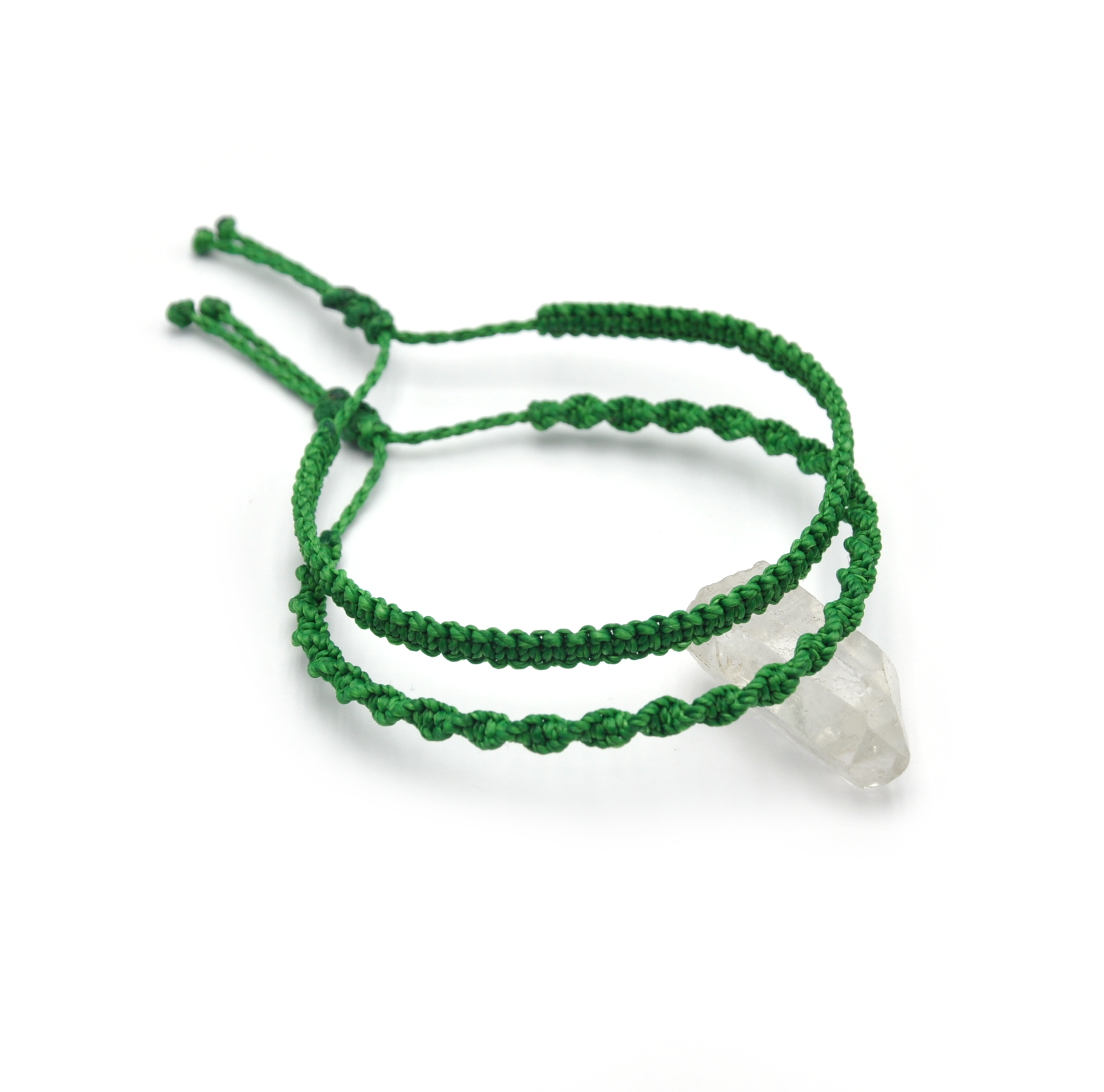  X2 Bracelets Vert Modèle Spirale & Fin Tissés Main Avec Du Fil Ciré. Ajustables & Résistants à l'eau.
