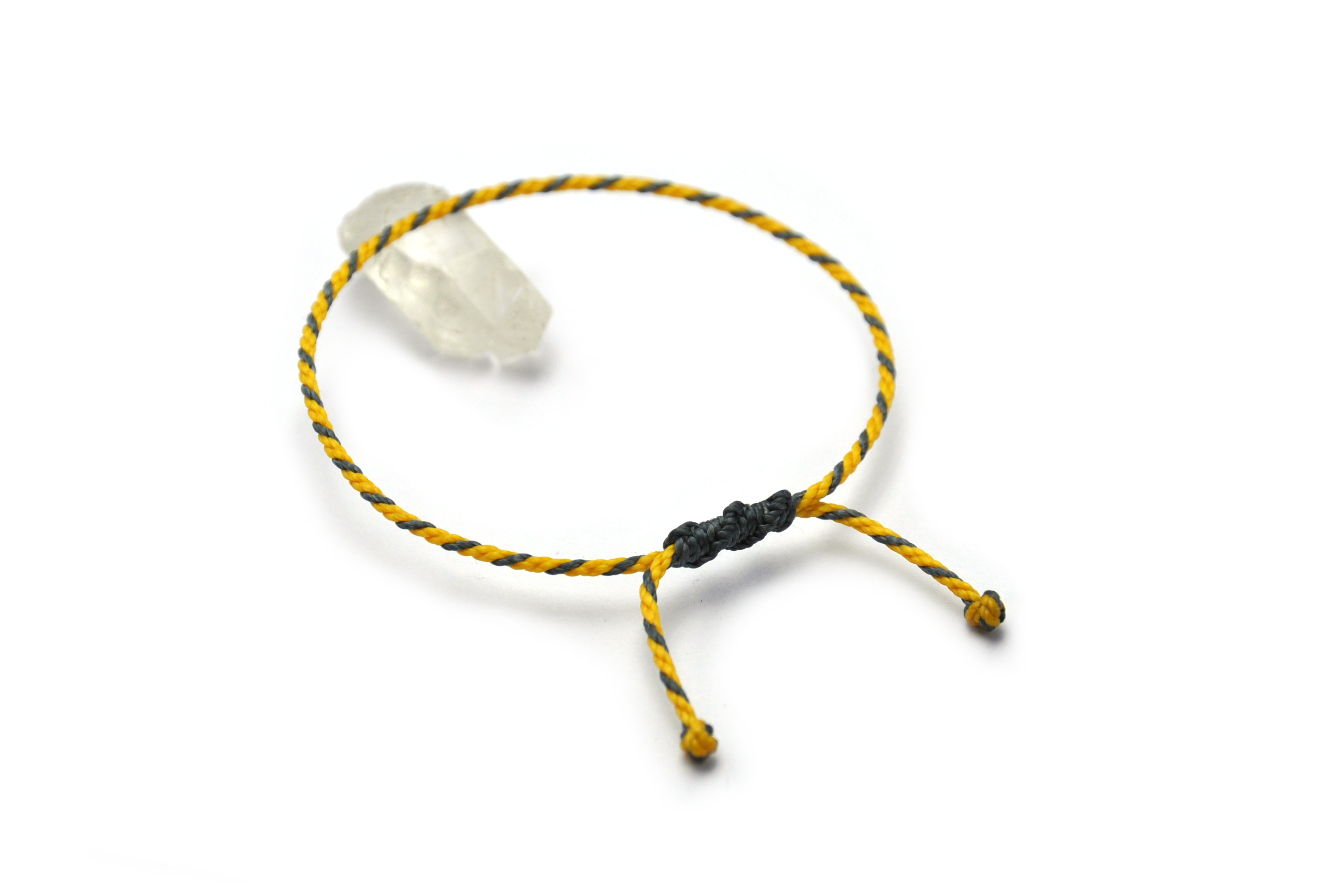  Bracelet Jaune & Gris Anthracite Modèle Corde Tressé Main Avec Du Fil Ciré Résistant à l' Eau & Ajustable Avec Un Nœud Coulissant