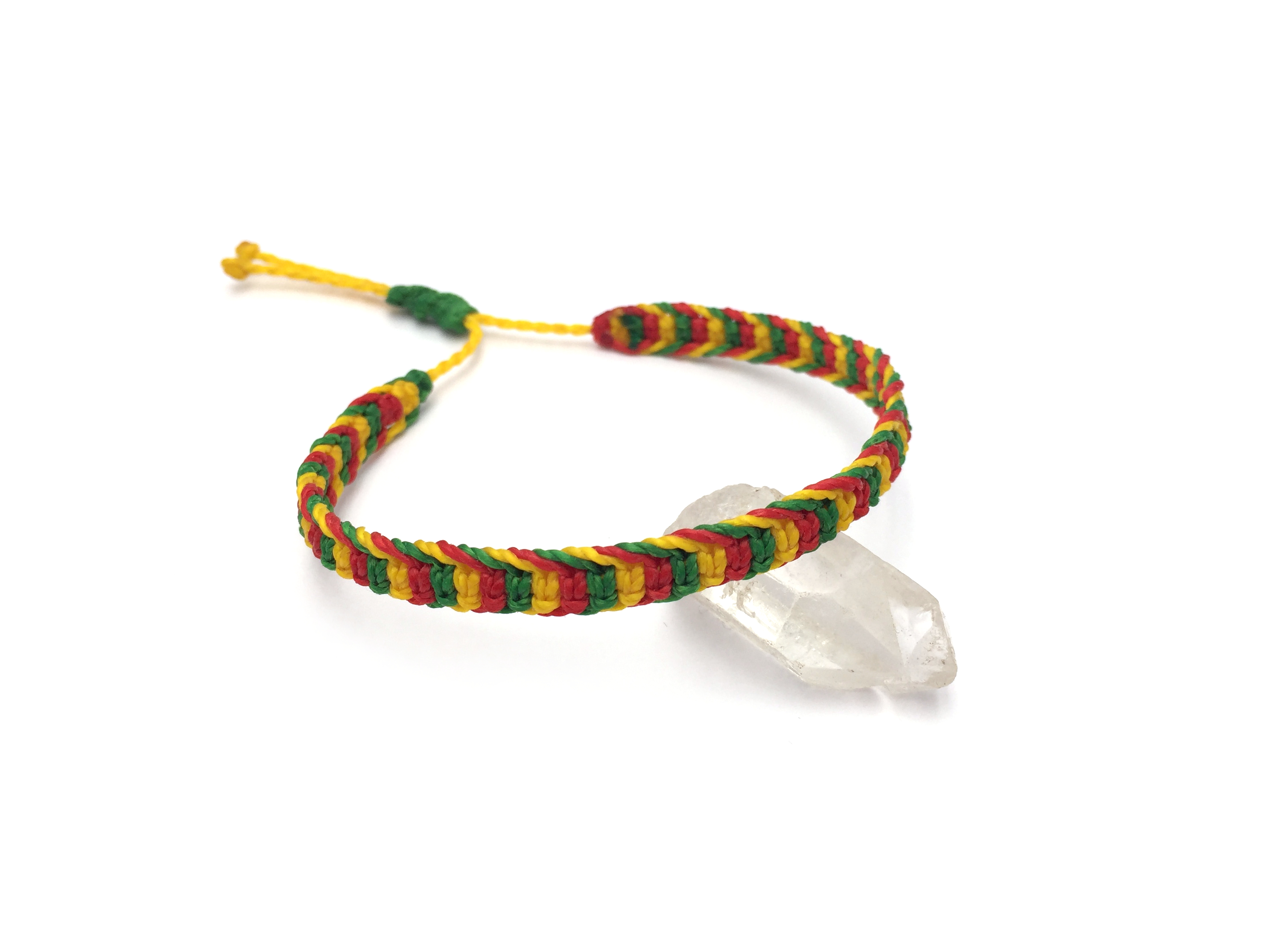  Bracelet Vert Jaune & Rouge Modèle Plat Tissé Main. Ajustable & Résistant à l'eau. Couleur Drapeaux Cameroun Bolivie Lituanie Ghana Mali.