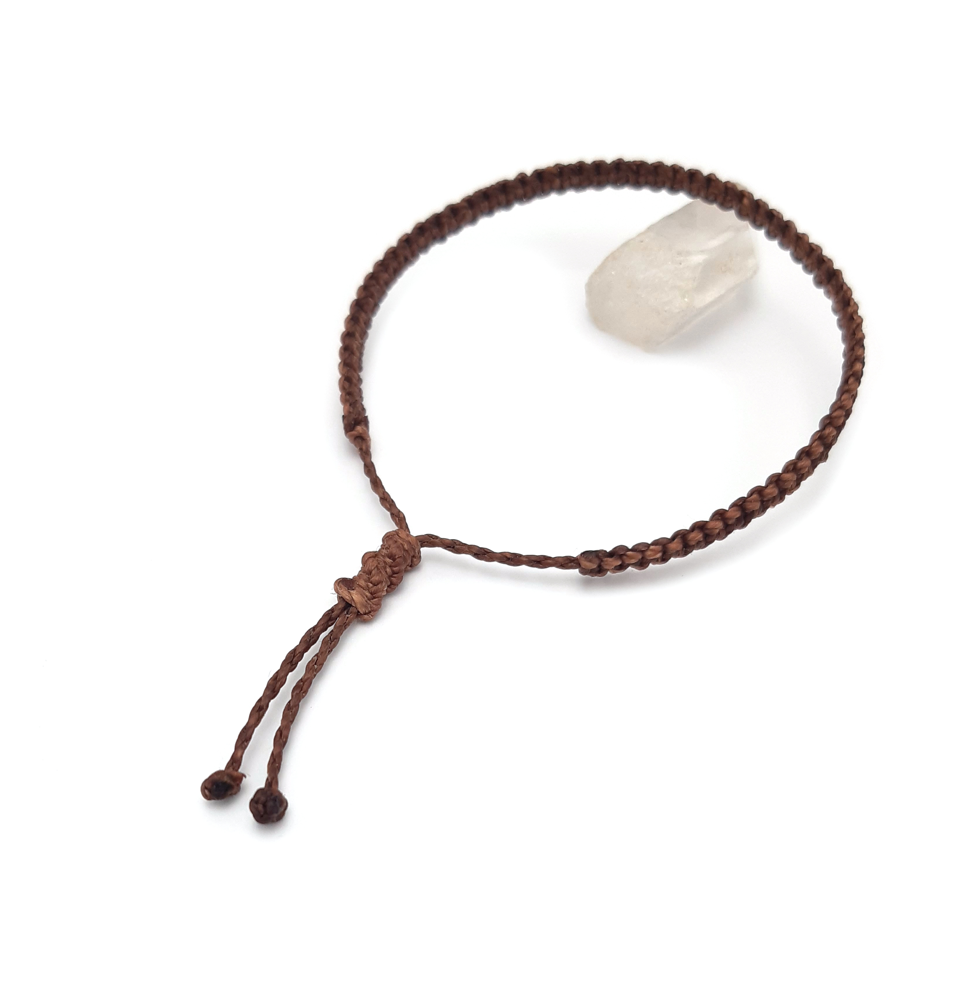 Bracelet Marron Foncé & Clair Modèle Fin Tissé Main Avec Du Fil Ciré. Ajustable & Résistant à l'eau.