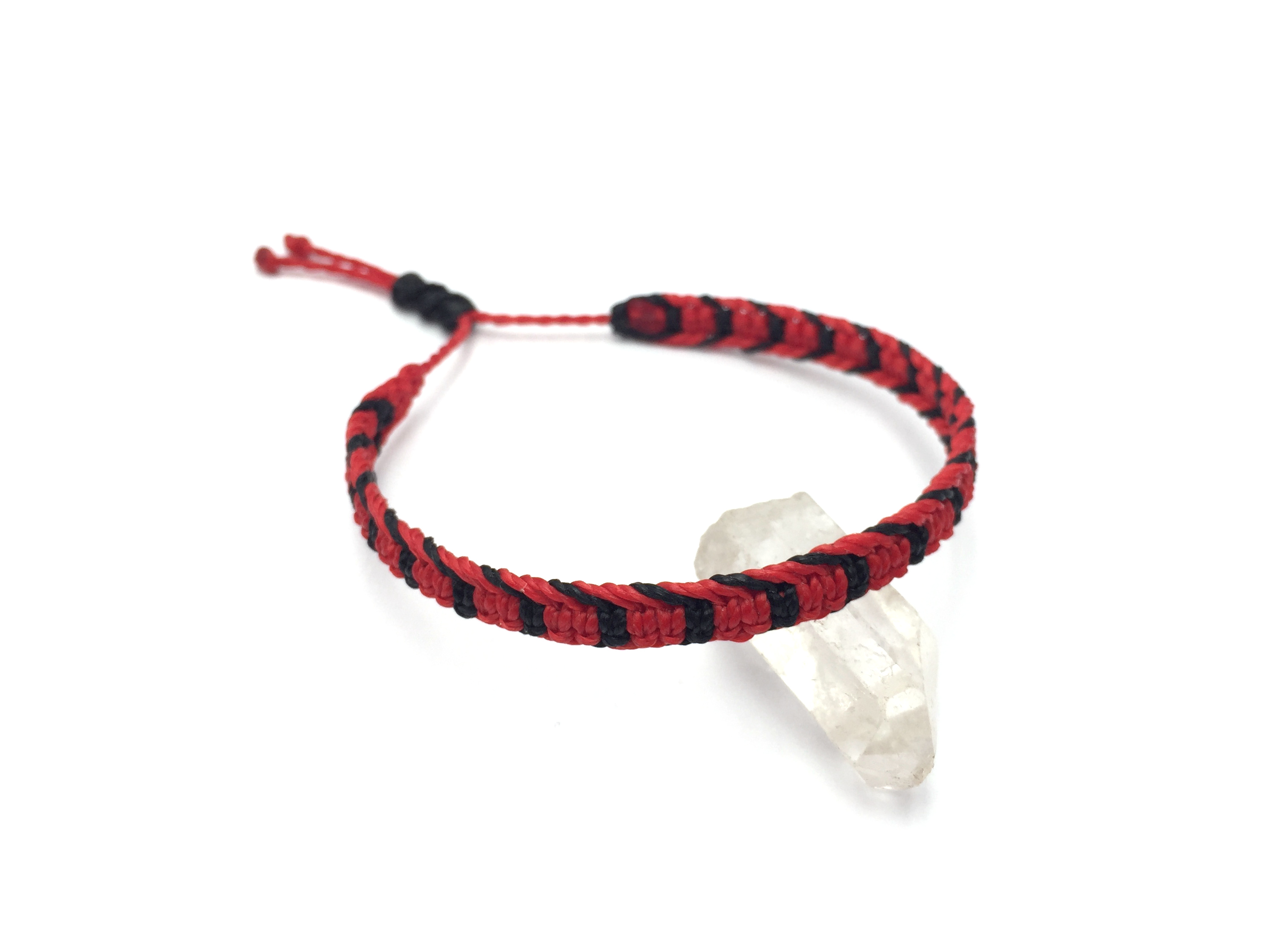 Bracelet Rouge & Noir Modèle Plat Tissé Main. Ajustable & Résistant à l'eau. Couleur Drapeau Albanie.