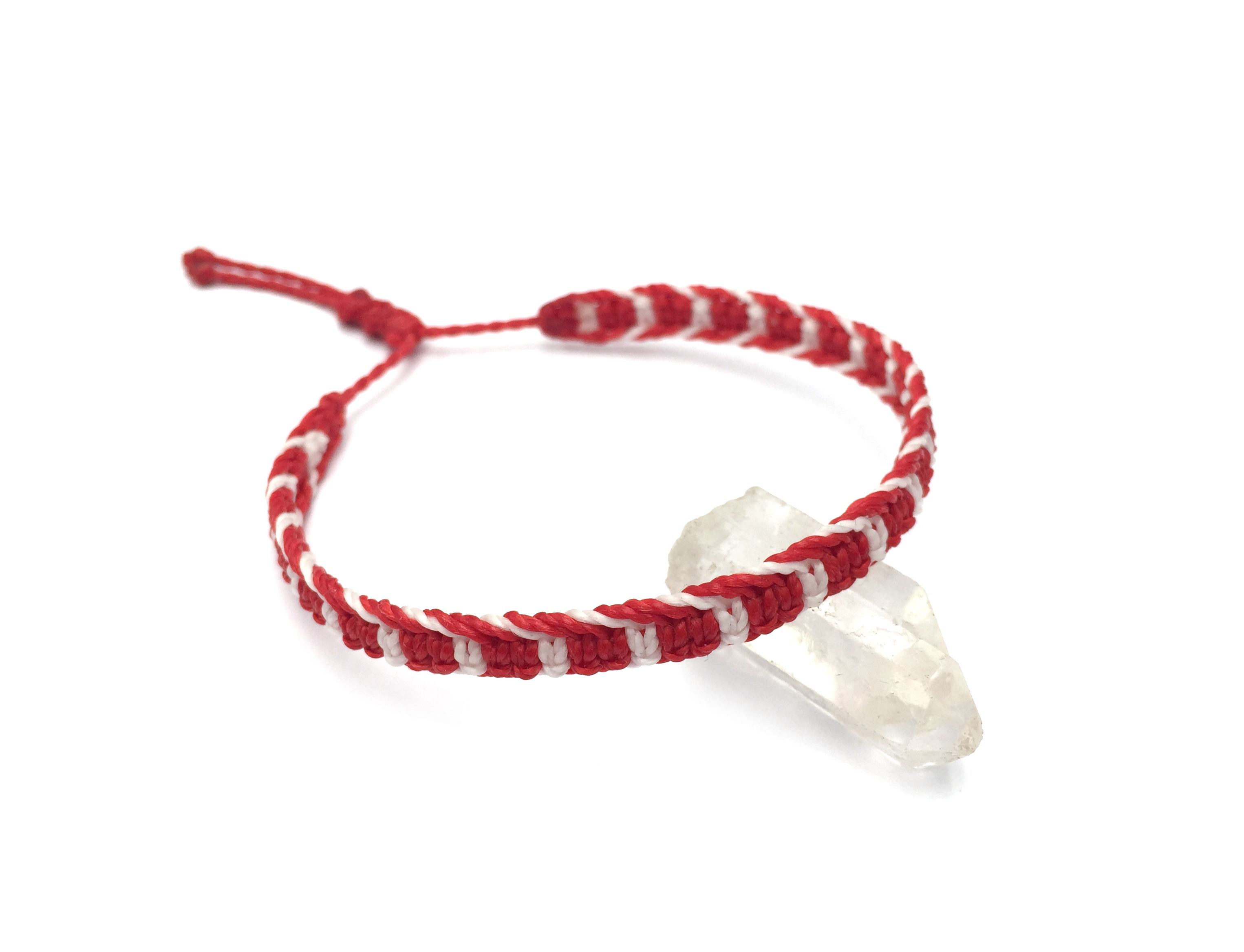 Bracelet Rouge & Blanc Modèle Plat Tissé Main. Ajustable & Résistant à l'eau. Couleur Drapeau Canada Autriche Danemark Pologne.