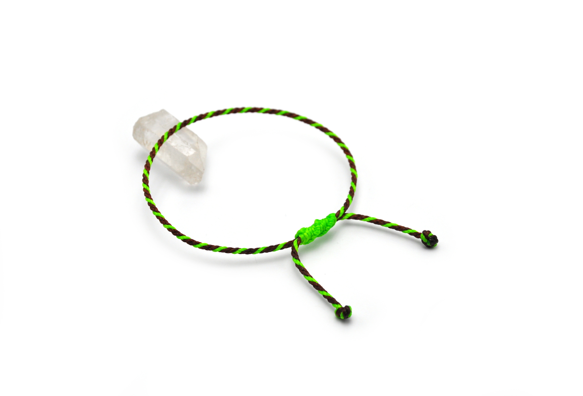  Bracelet Marron Foncé & Vert Fluo Modèle Corde Tressé Main Avec Du Fil Ciré Résistant à l' Eau & Ajustable Avec Un Nœud Coulissant