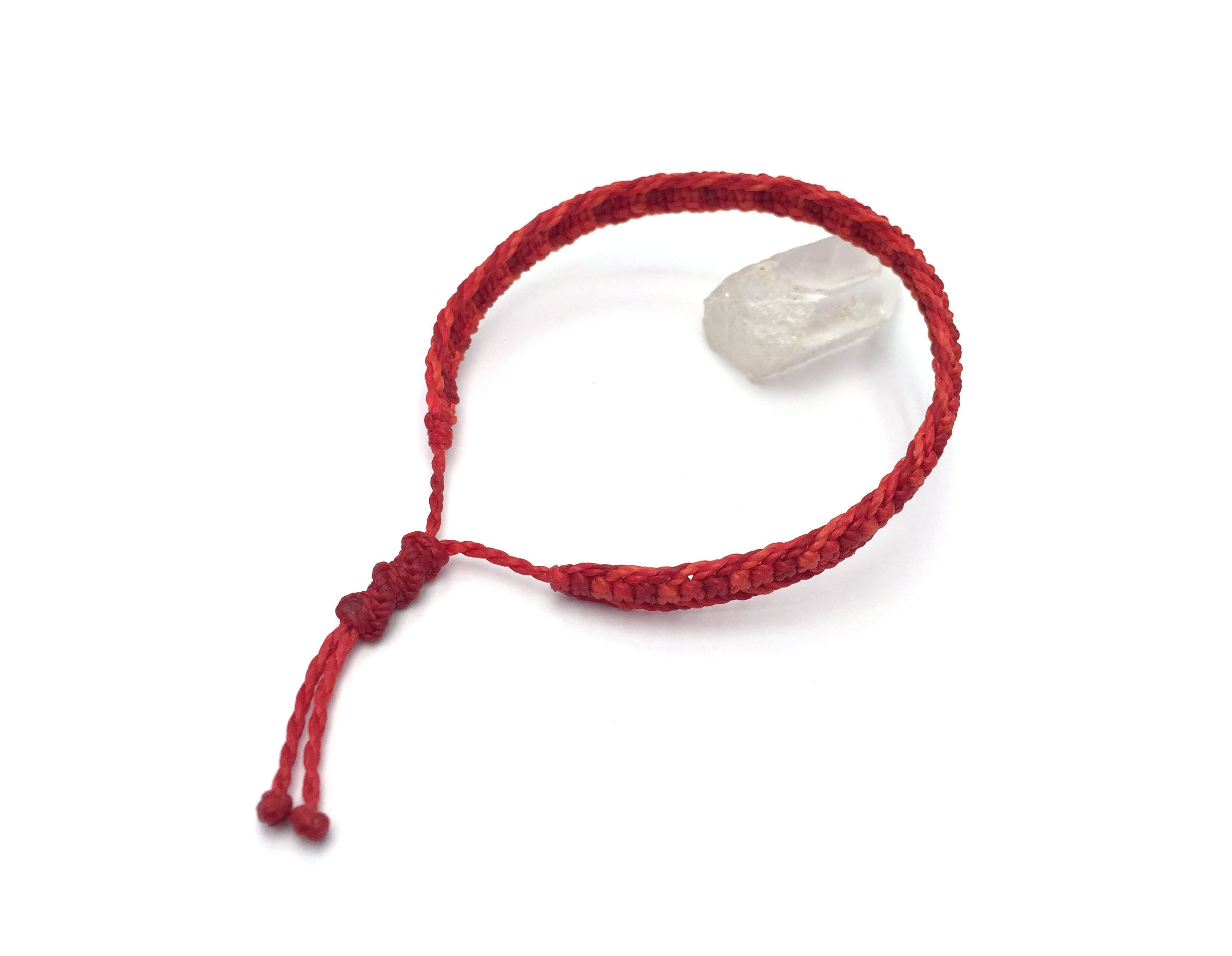  Bracelet Rouge (3 Nuances) Modèle Plat Tissé Main Avec Du Fil Ciré. Ajustable & Résistant à l'eau.