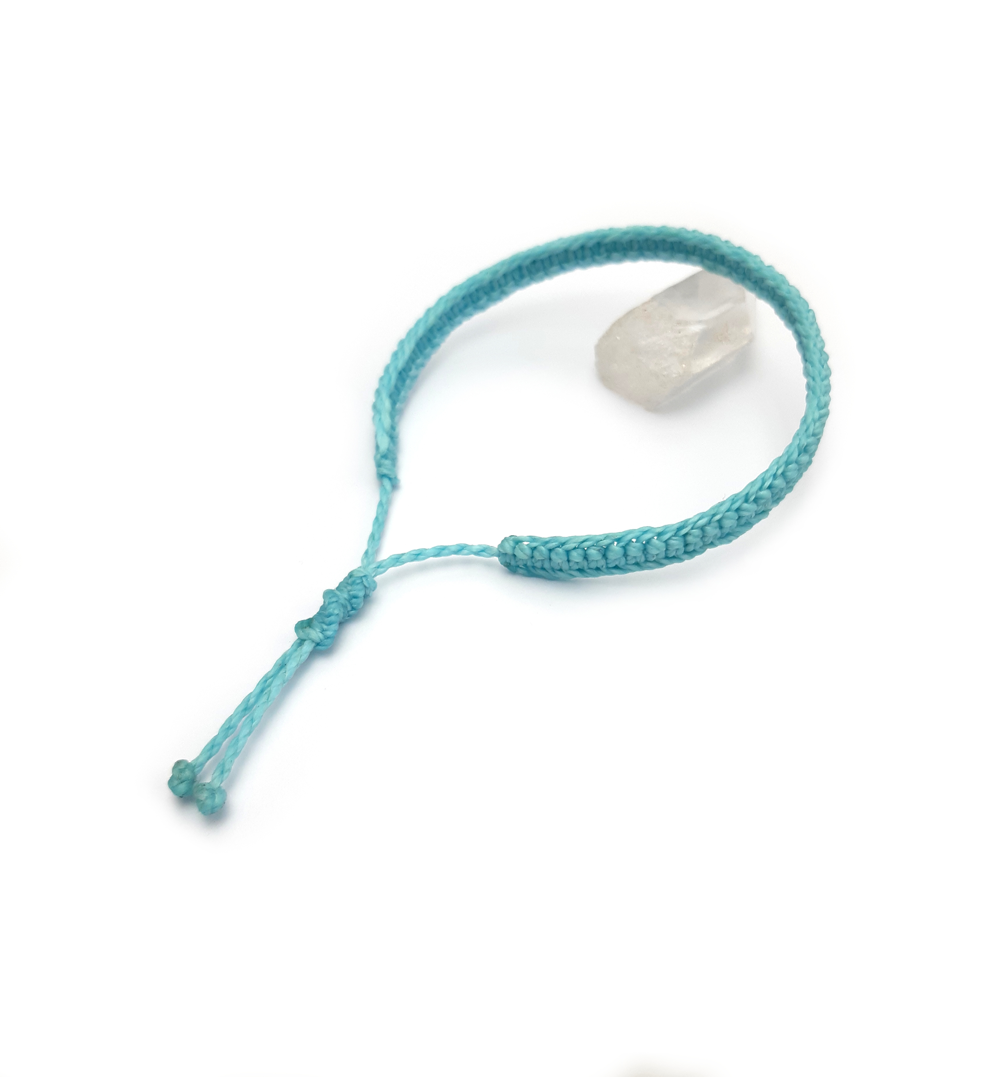 Bracelet Bleu Ciel Clair Modèle Plat Tissé Main Avec du Fil Ciré. Ajustable & Résistant à l'eau. 