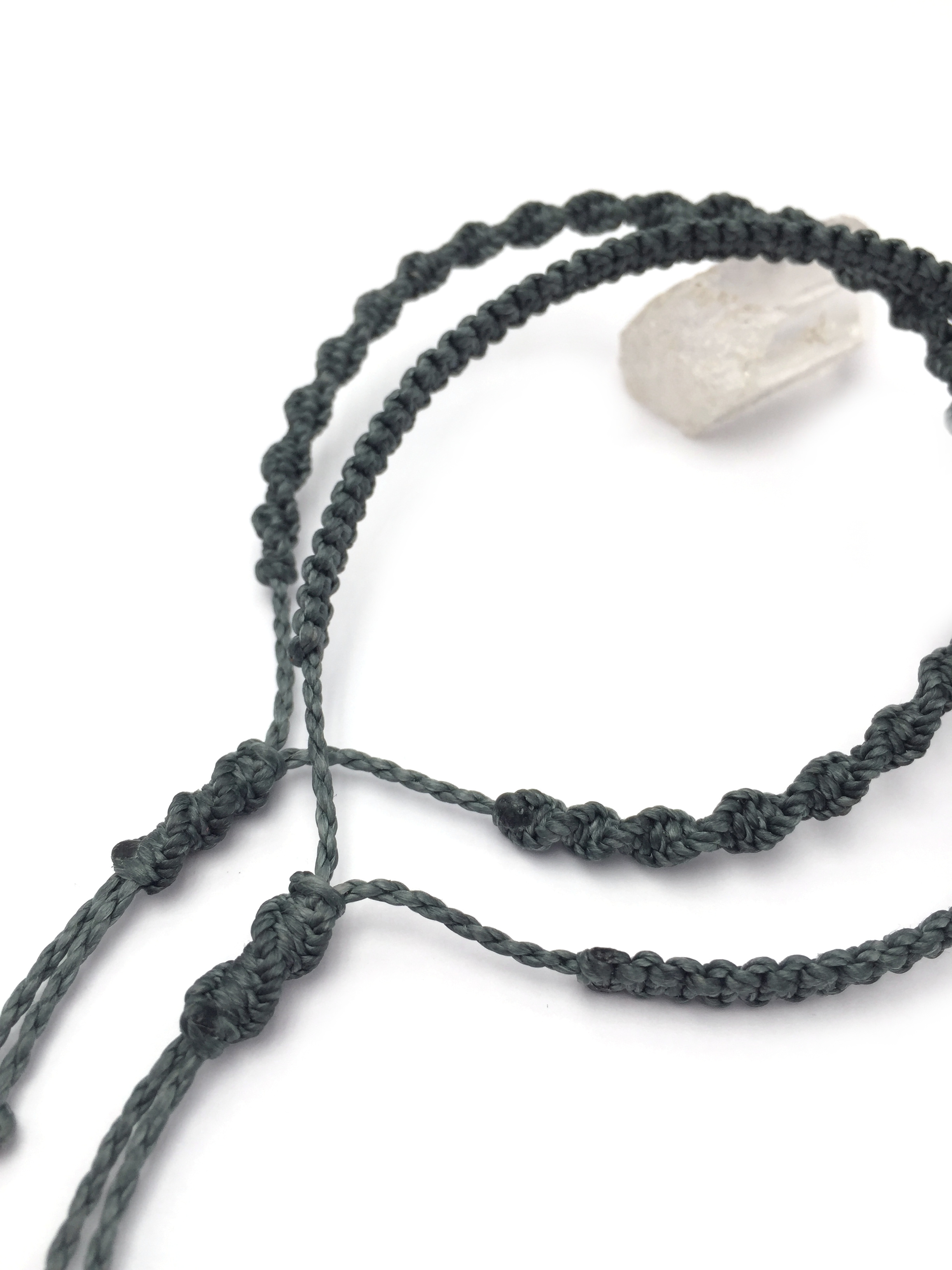  X2 Bracelets Gris Anthracite Modèle Spirale & Fin Tissés Main Avec Du Fil Ciré. Ajustables & Résistants à l'eau.