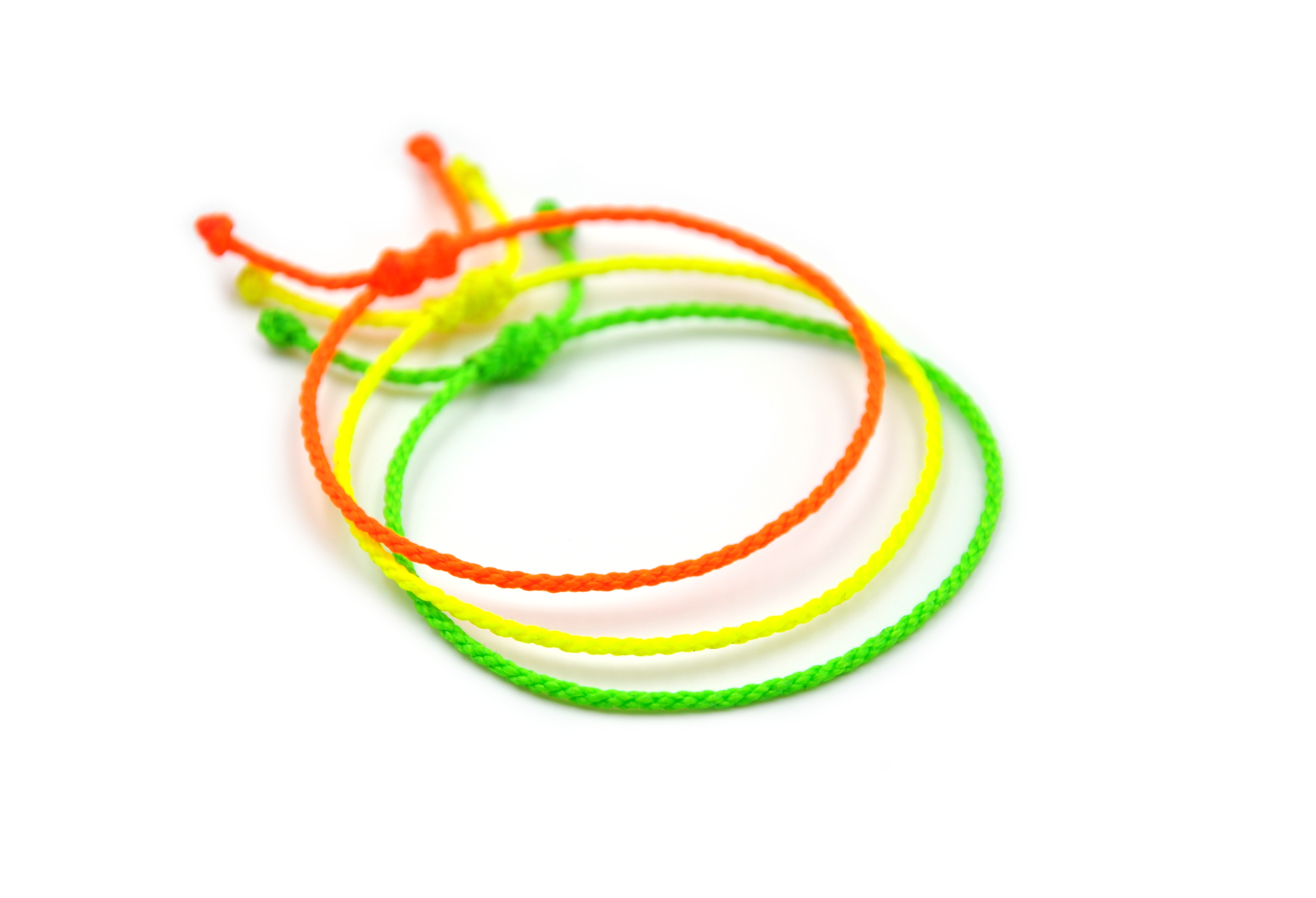 X3 Bracelets Mix Fluo Jaune Vert Orange Modèle Corde Tressés Main Avec Du Fil Ciré. Résistant à l' Eau & Ajustable Avec Un Nœud Coulissant.