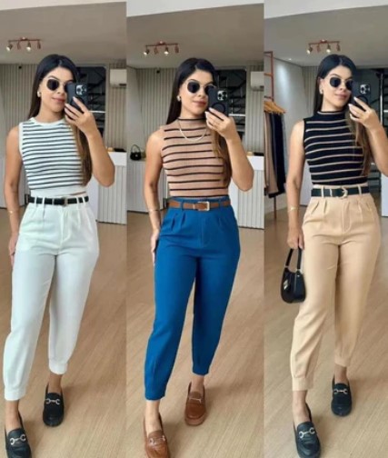Calça Cenoura Jogger Alfaiataria Feminina Barra Com Ziper 