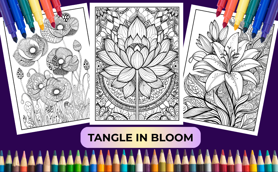 120 Flowers Zentangle Coloring Book