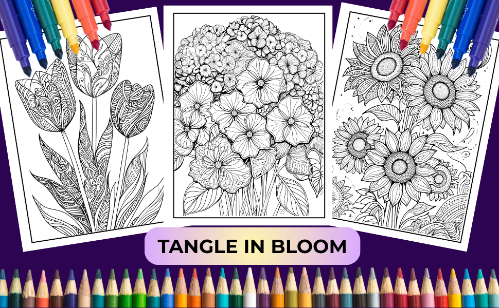 120 Flowers Zentangle Coloring Book