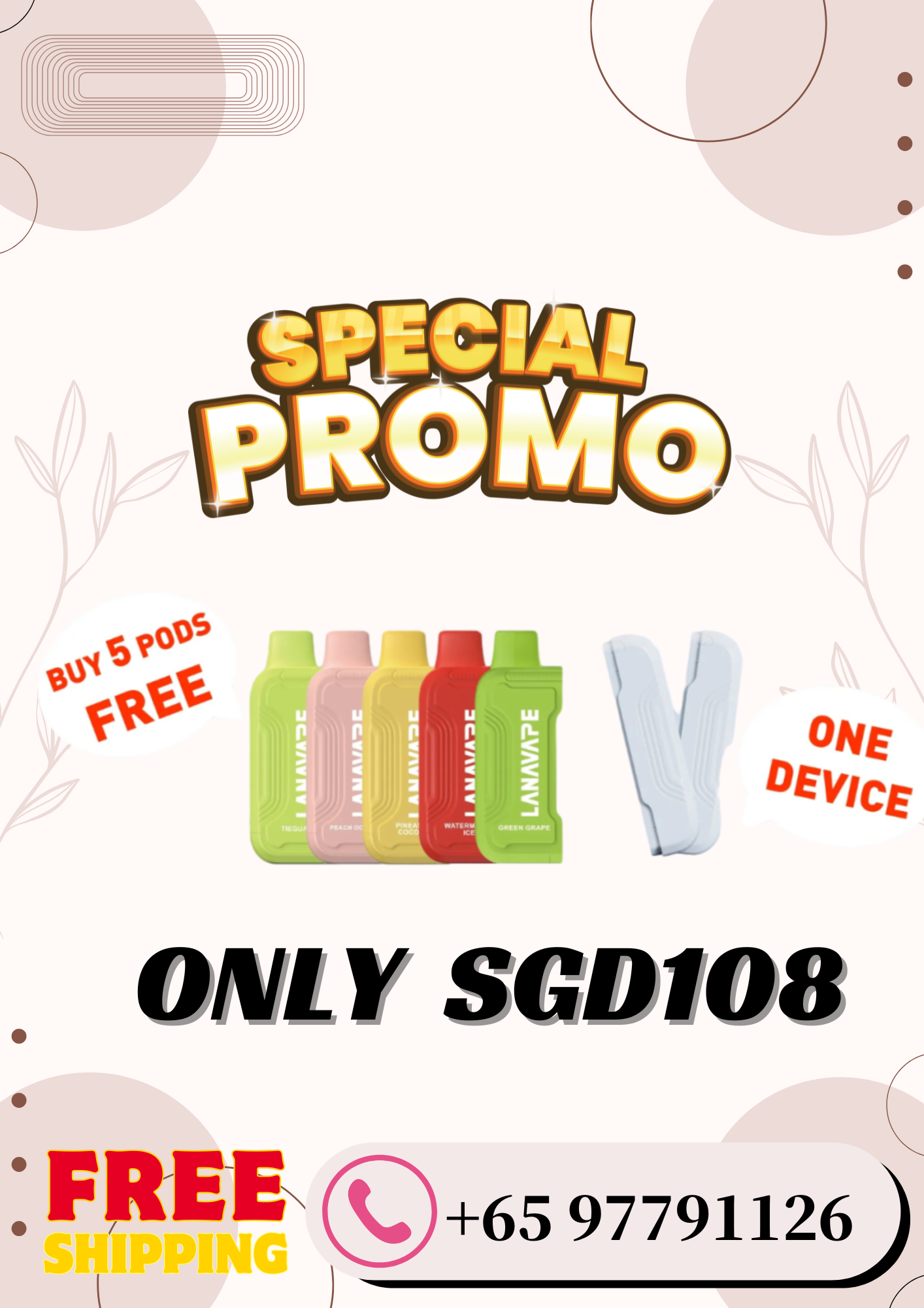 5PCS LANA ULTRA II 16K PREFILLED POD FREE 1 LANA 16K BATTERY
