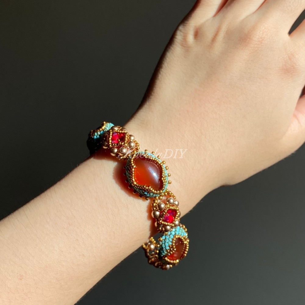 DIY Material Kits for Victorian Slide Bracelet - VS05 - Duanhuang Color Red Agate Stone