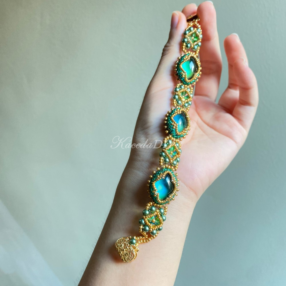 DIY Material Kits for Victorian Slide Bracelet - VS09 - Green & Mood Stone