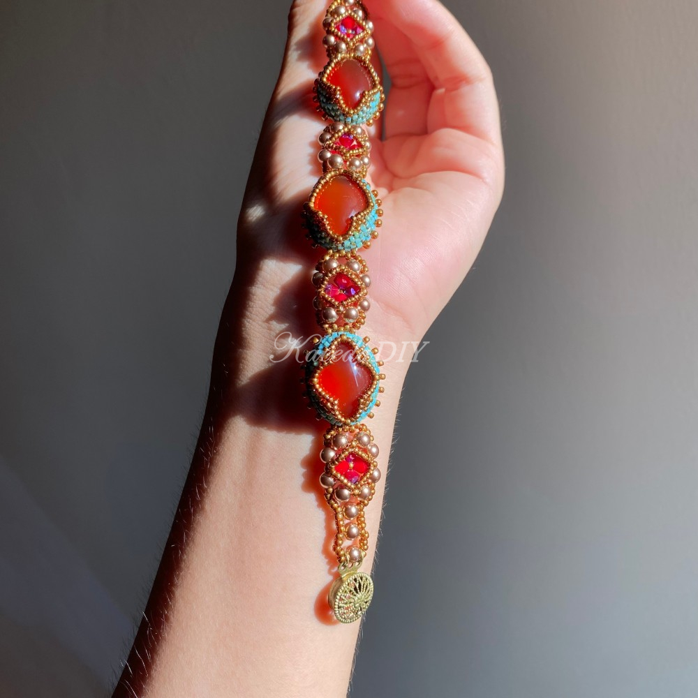 DIY Material Kits for Victorian Slide Bracelet - VS05 - Duanhuang Color Red Agate Stone