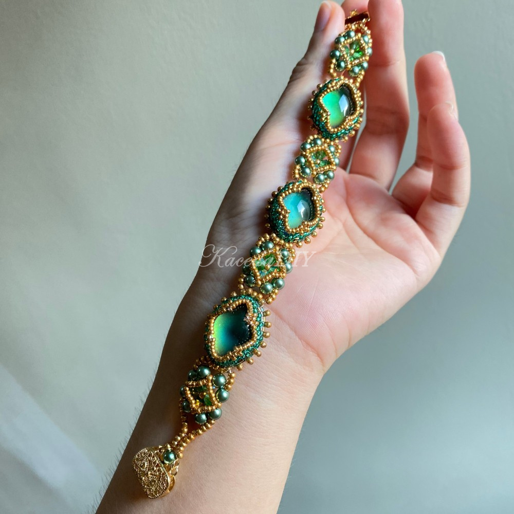 DIY Material Kits for Victorian Slide Bracelet - VS09 - Green & Mood Stone